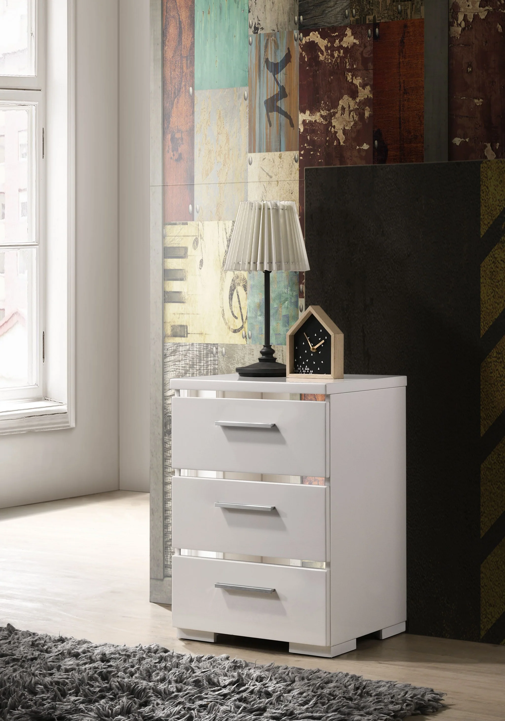 White High Gloss Wood Veneer Paper Nightstand By Homeroots