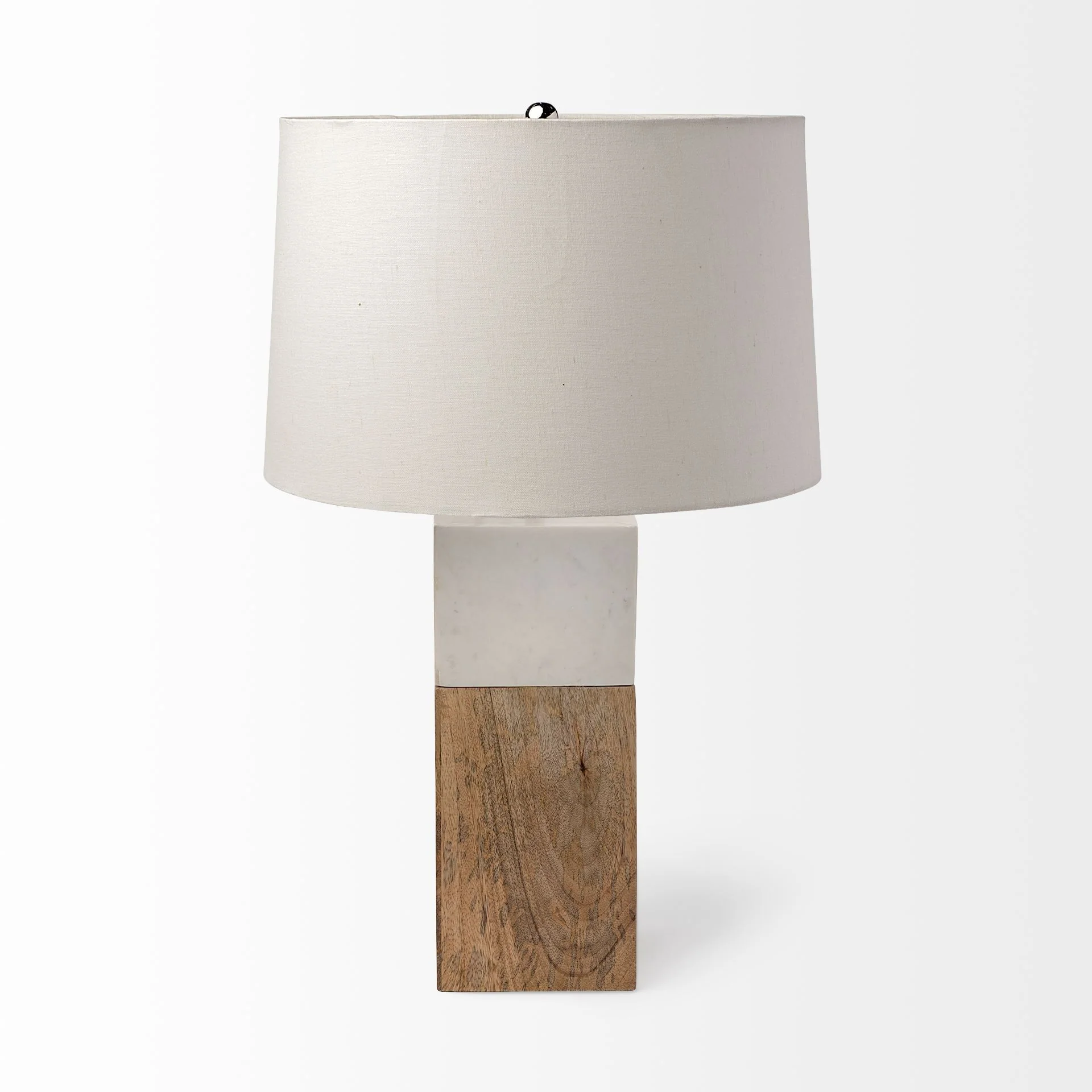 White Marble and Natural Wood Block Table or Desk Lamp By Homeroots
