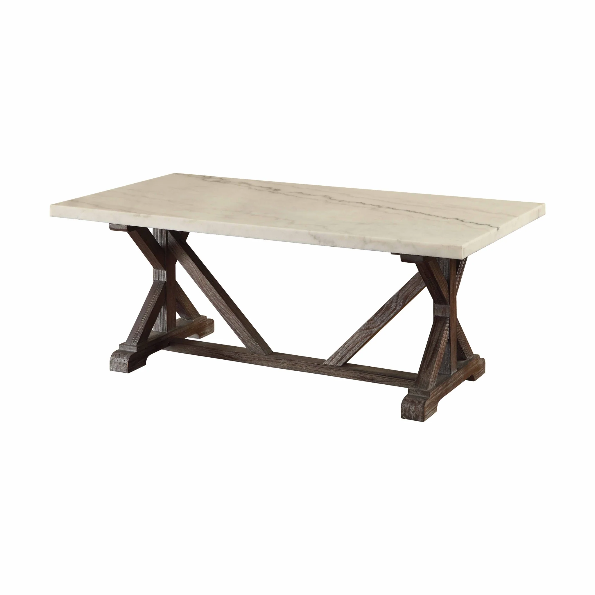 White Marble Weathered Espresso Wood Coffee Table By Homeroots