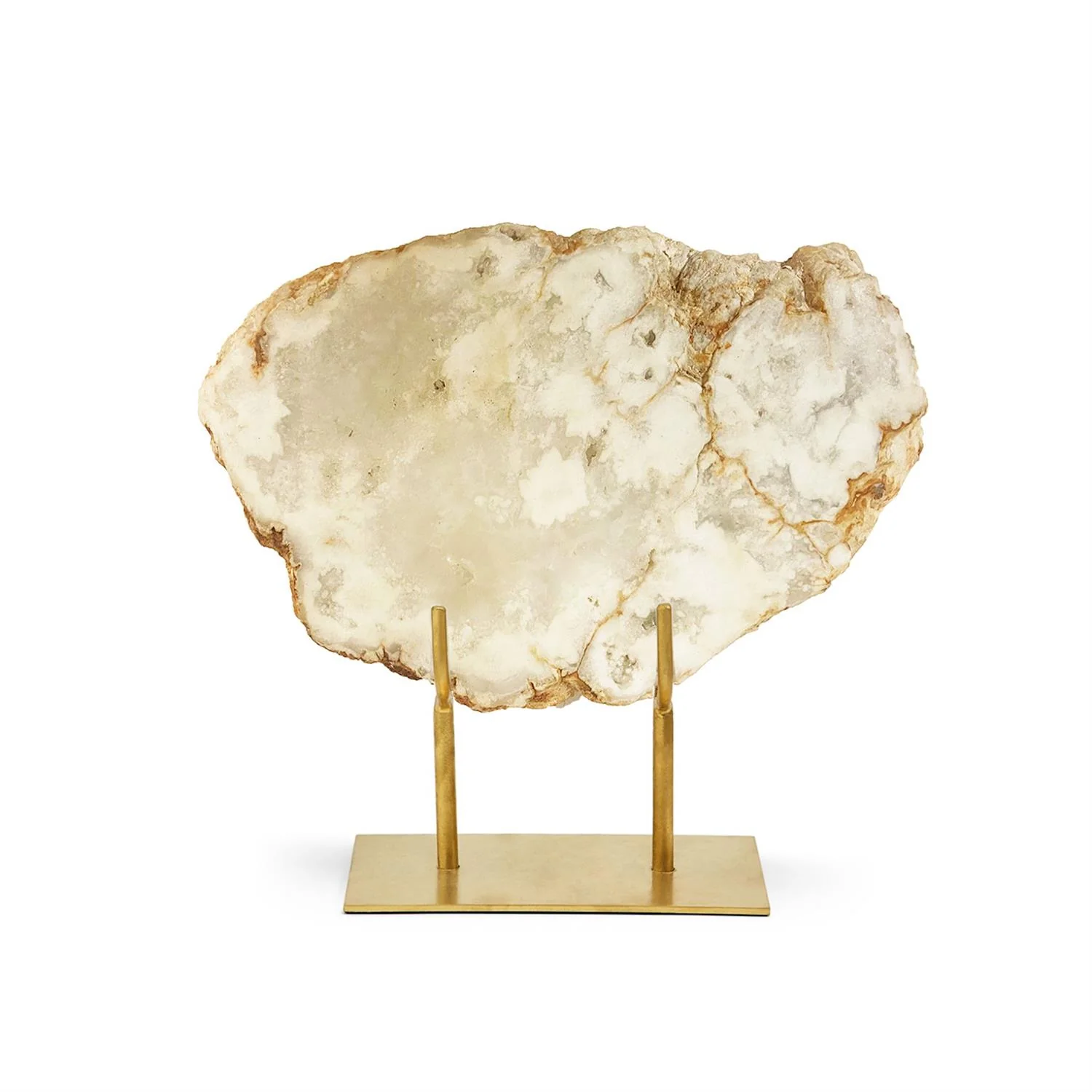 White Quartz Geode Slab On Gold Stand By Tozai Home