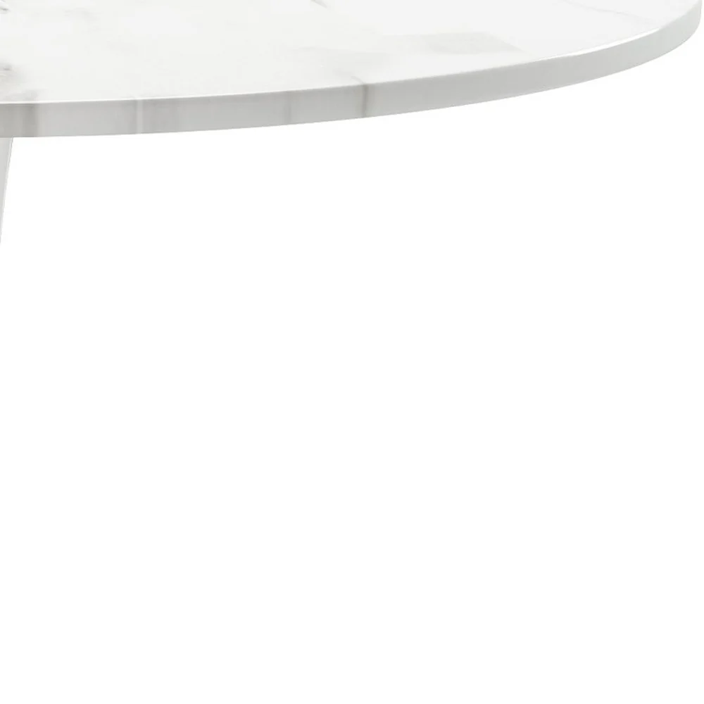 White Rounded Metal Pedestal Base Dining Table By Homeroots - Image 4