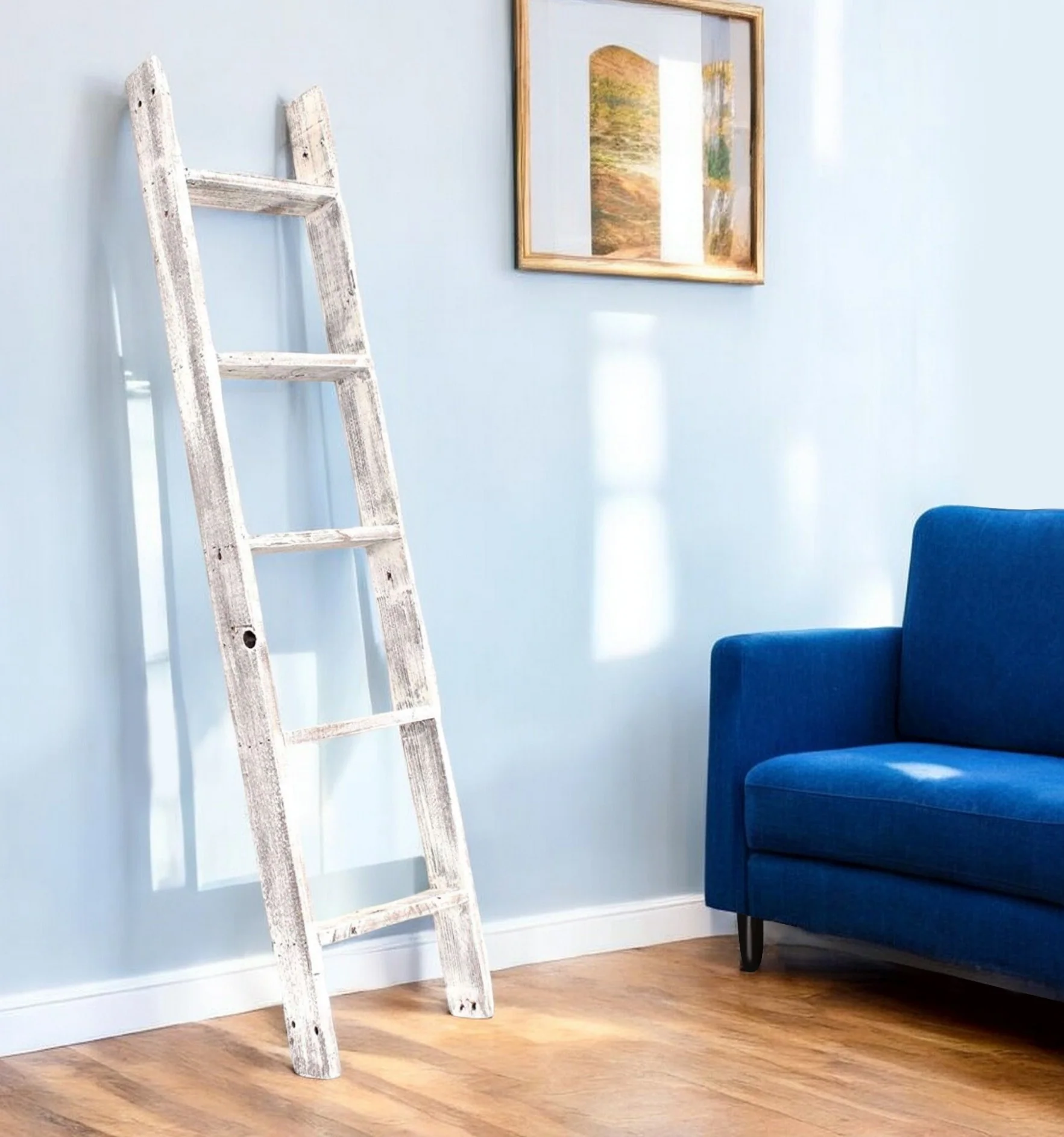 White Rustic Four Step Wood Ladder Shelf By Homeroots