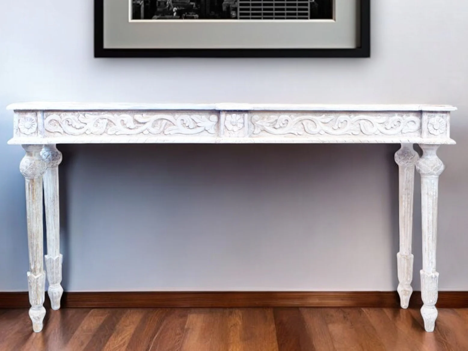 White Solid Wood Distressed Console Table By Homeroots