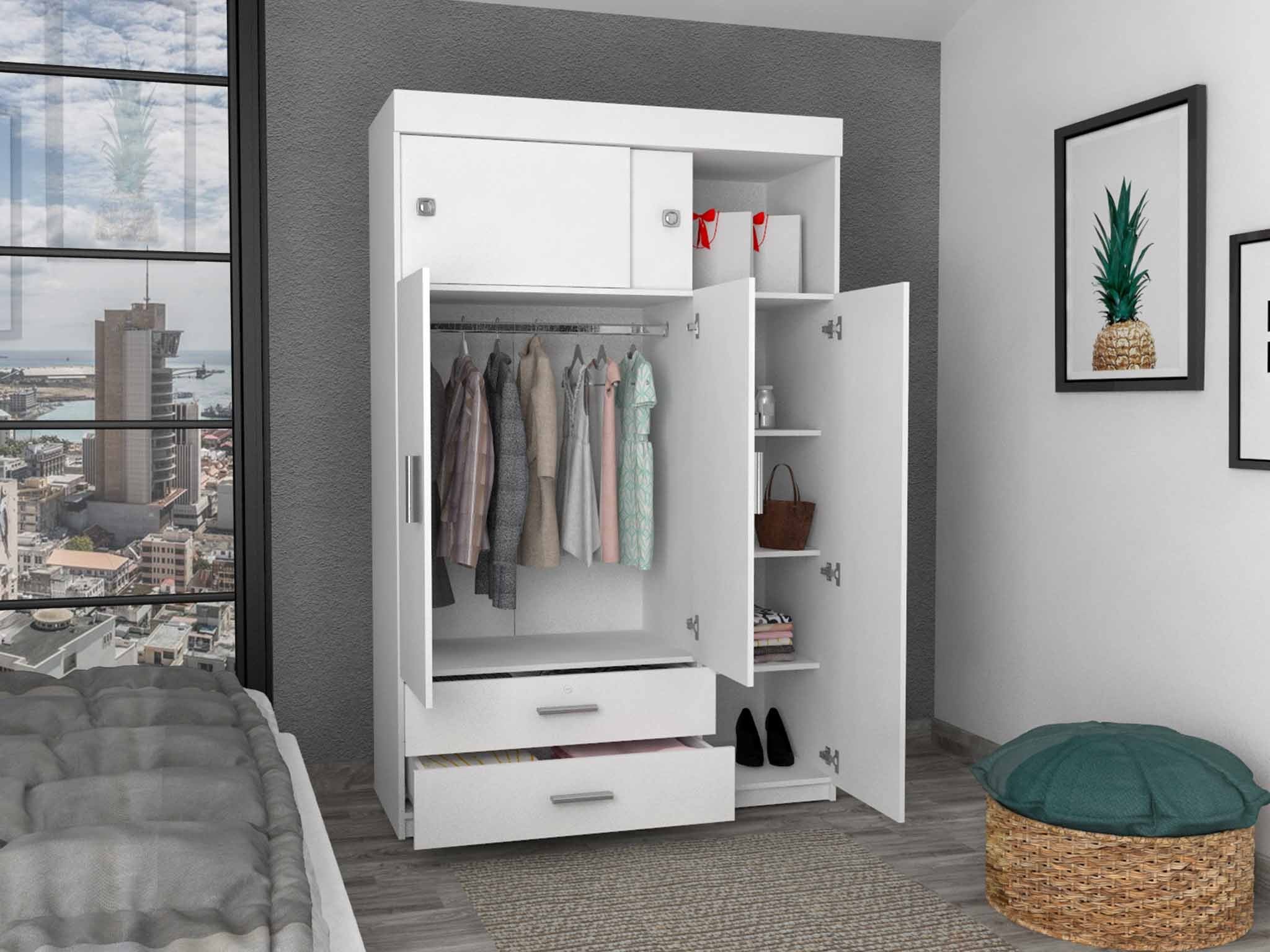 White Tall Three Door Closet with Sliding Doors By Homeroots - Image 4