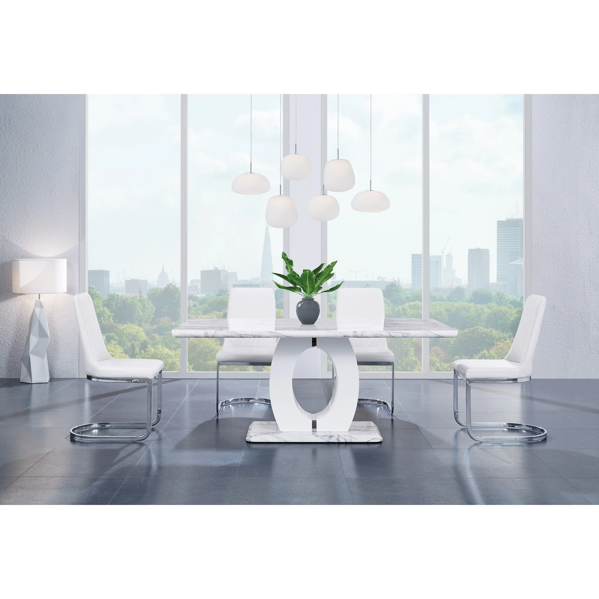 White Tone Oval Style Marble Top And Base Dining Table By Homeroots