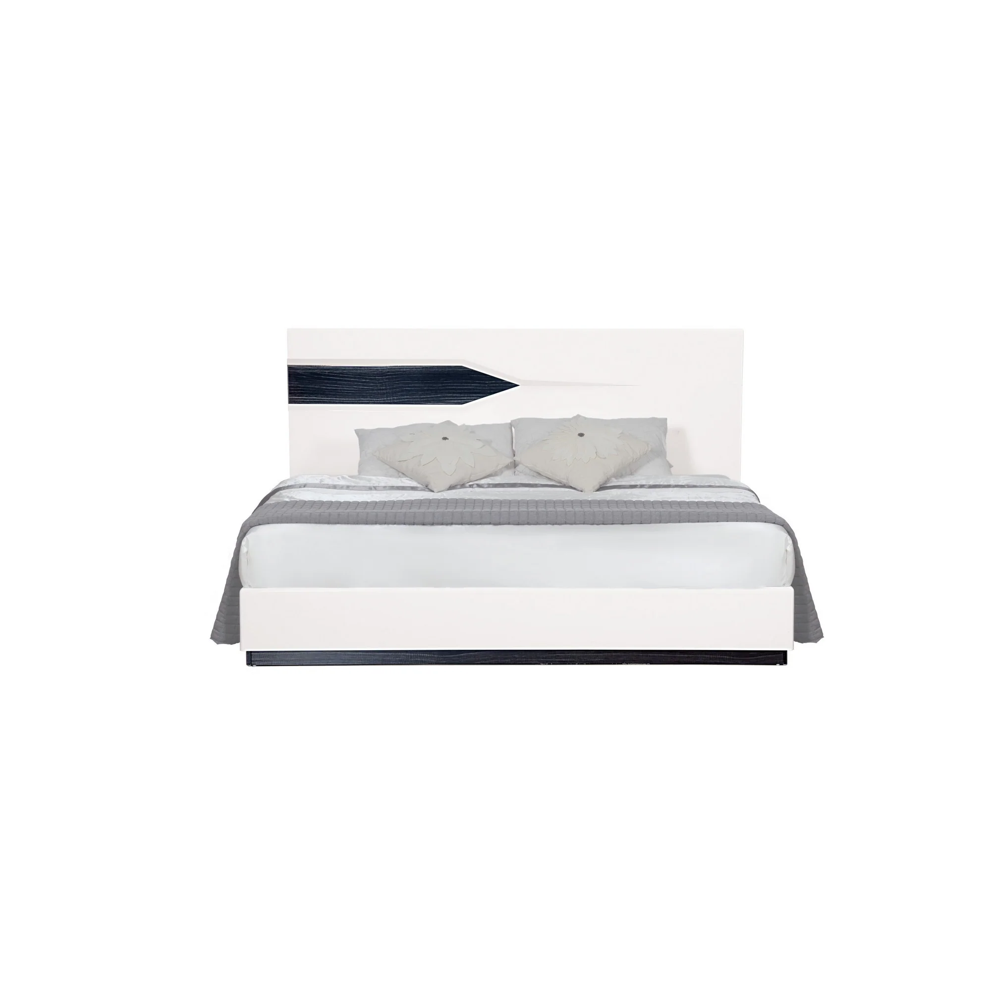 White Tone Queen Bed With Dark Grey Zebrano Details On Headboard And Bottom Rail Accent By Homeroots - Image 2