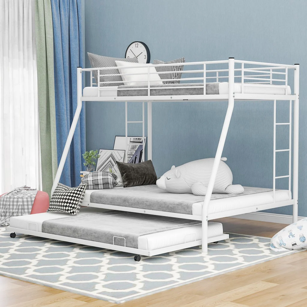 White Twin Over Full Size Bunk Bed With Trundle By Homeroots