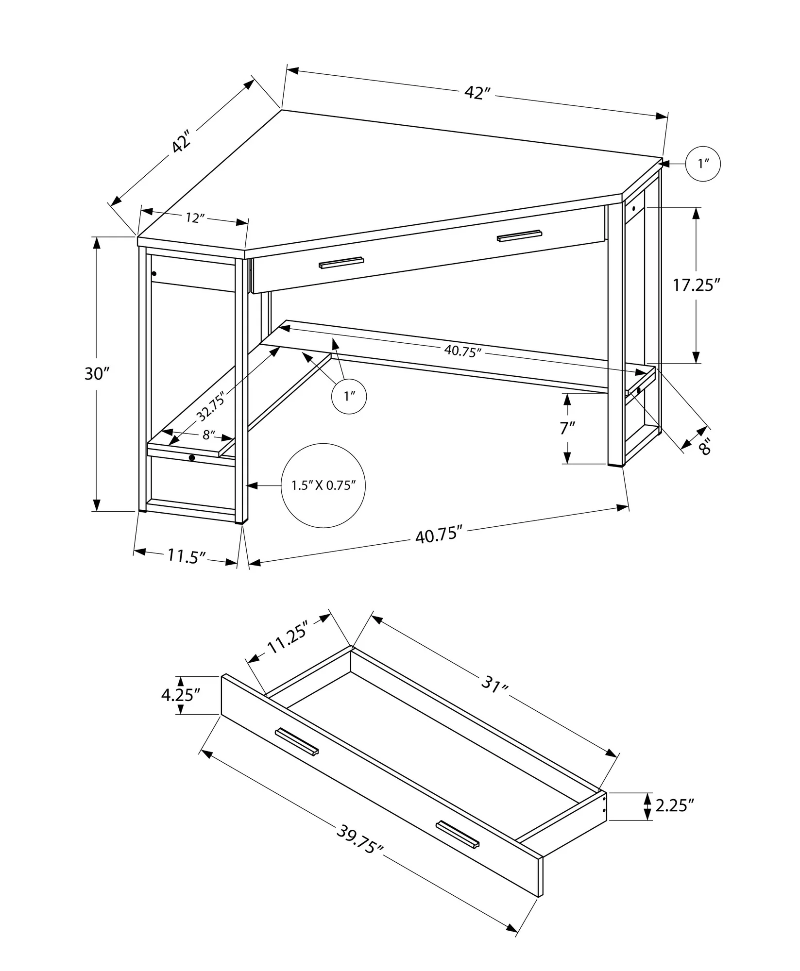 White with Silver Metal Computer Desk By Homeroots - Image 15