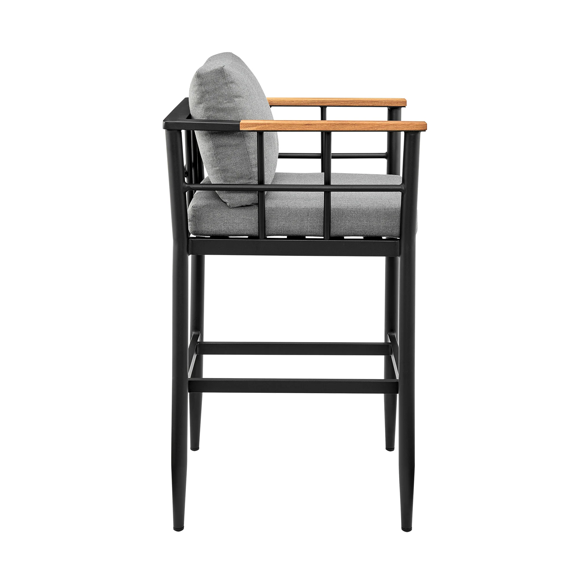 Wiglaf Outdoor Patio Counter Height Bar Stool in Aluminum and Teak with Grey Cushions By Armen Living - Image 5