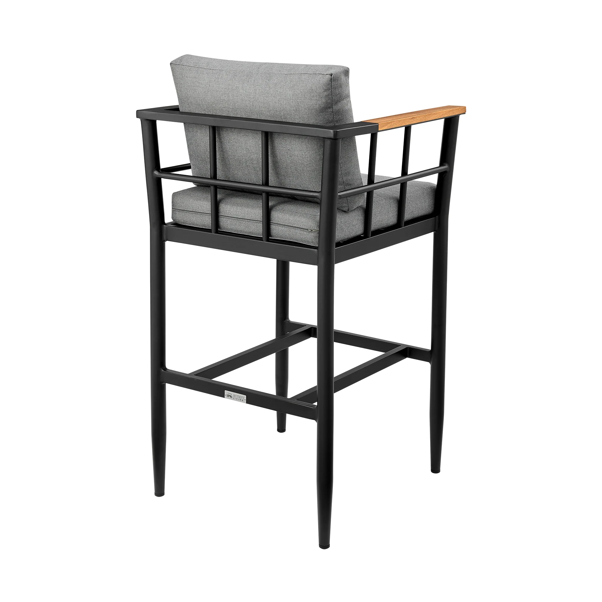 Wiglaf Outdoor Patio Counter Height Bar Stool in Aluminum and Teak with Grey Cushions By Armen Living - Image 6
