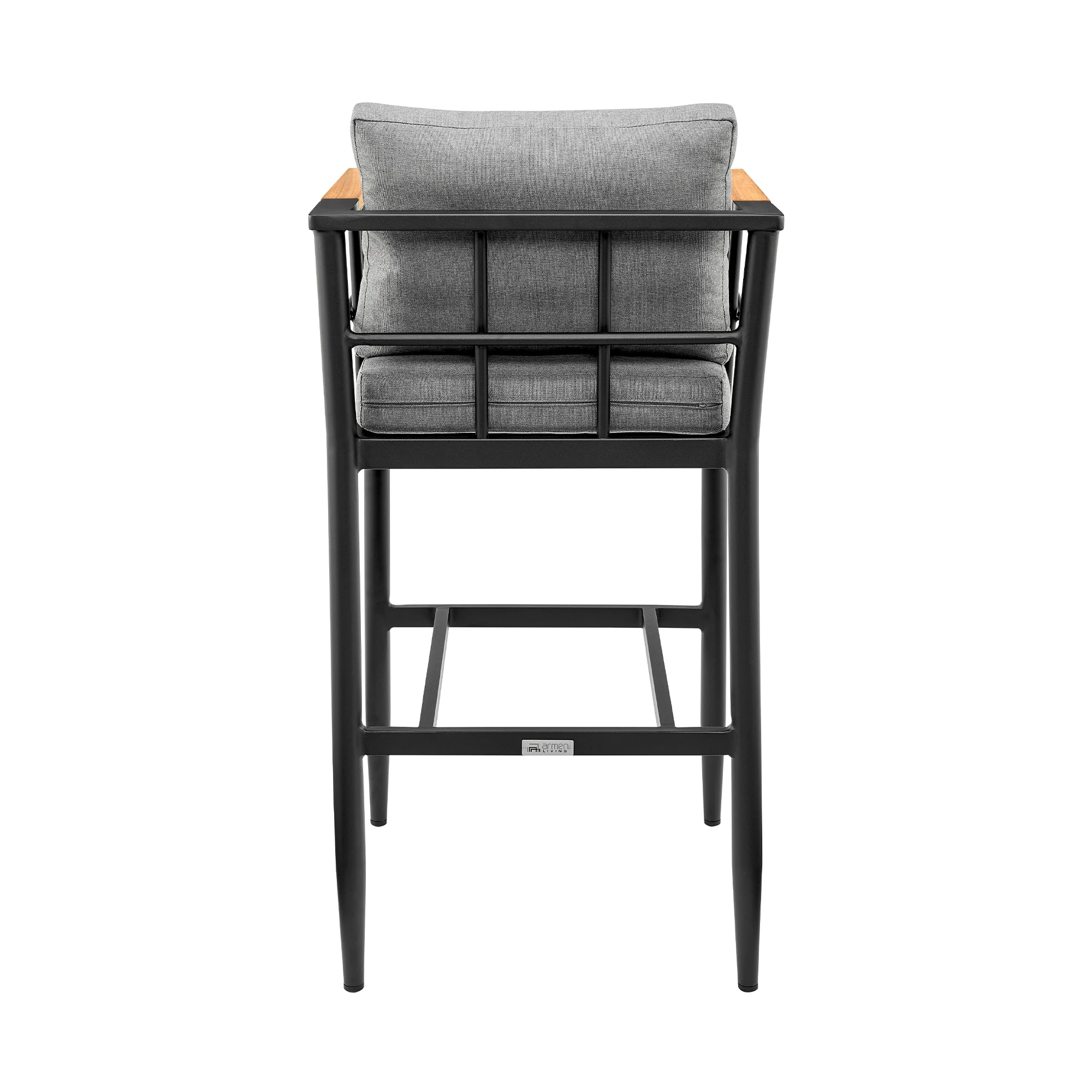 Wiglaf Outdoor Patio Counter Height Bar Stool in Aluminum and Teak with Grey Cushions By Armen Living - Image 7