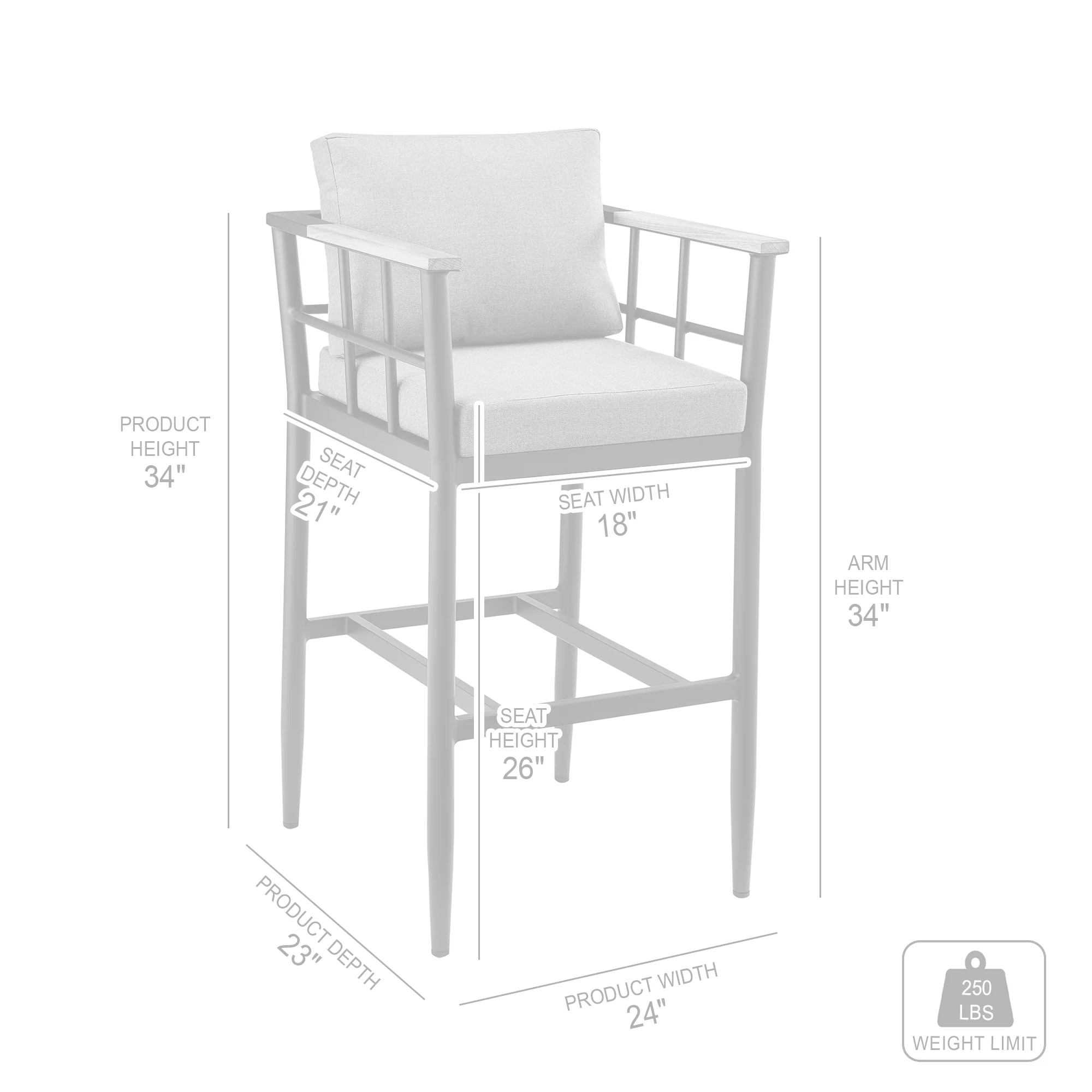 Wiglaf Outdoor Patio Counter Height Bar Stool in Aluminum and Teak with Grey Cushions By Armen Living - Image 9