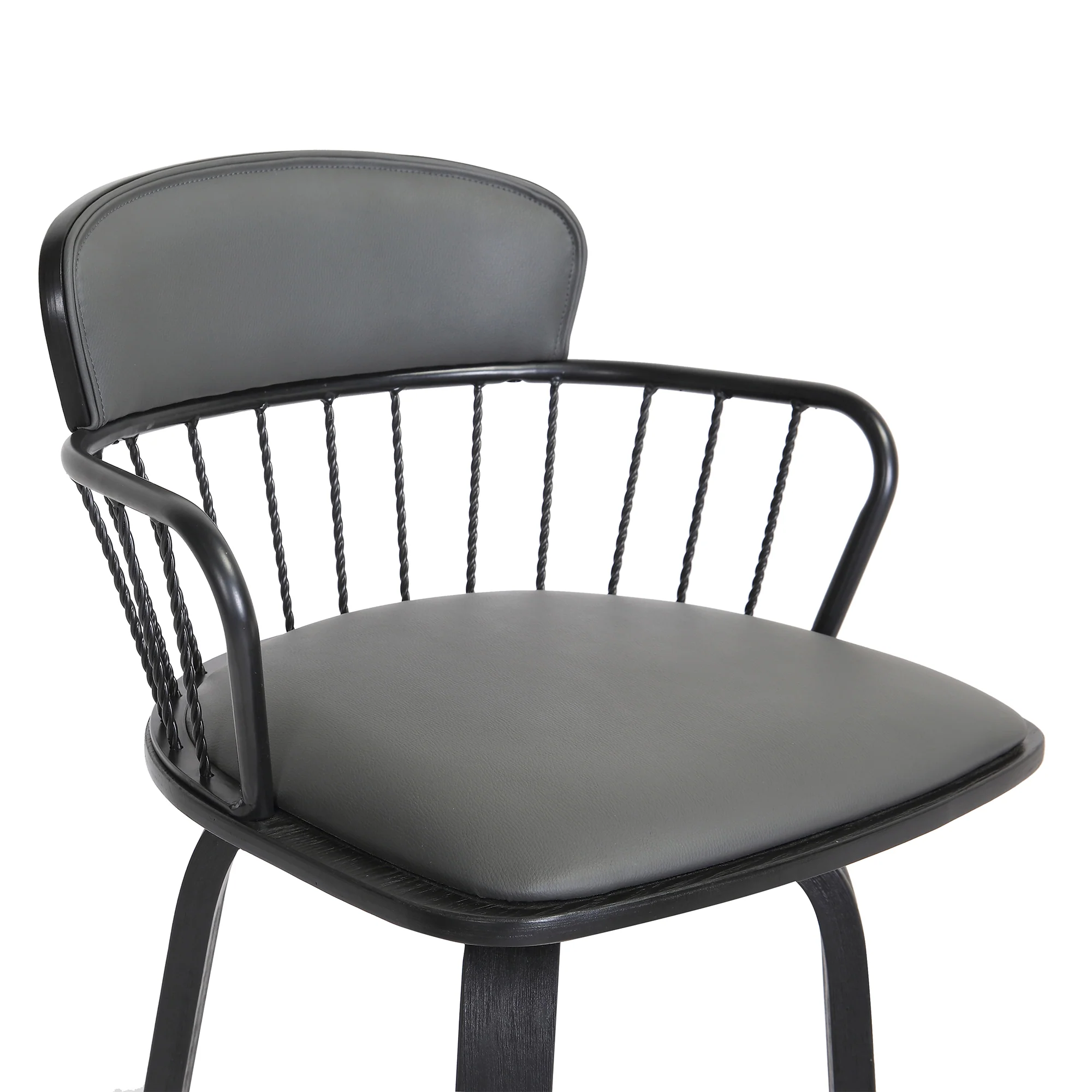 Willow 30" Swivel Black Wood Bar Stool in Grey Faux Leather with Black Metal By Armen Living - Image 7