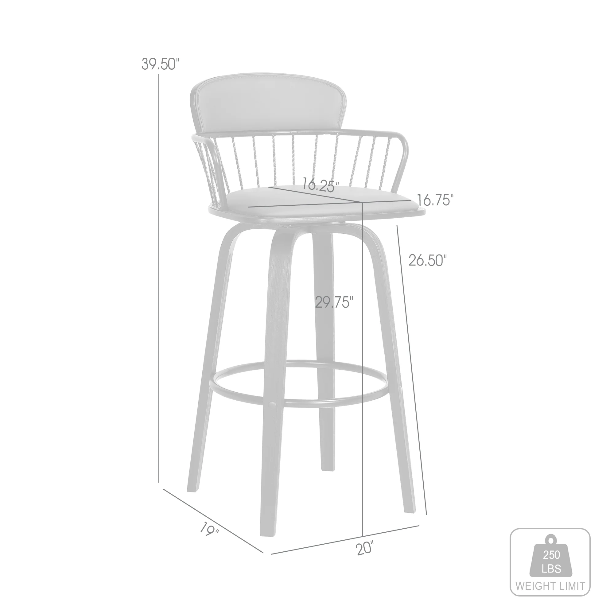 Willow 30" Swivel Black Wood Bar Stool in Grey Faux Leather with Black Metal By Armen Living - Image 9
