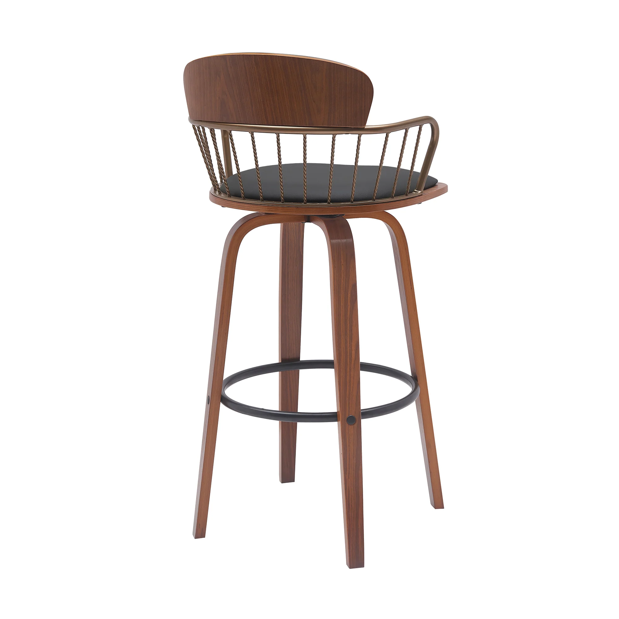 Willow 30" Swivel Walnut Wood Bar Stool in Gray Faux Leather with Golden Bronze Metal By Armen Living - Image 13