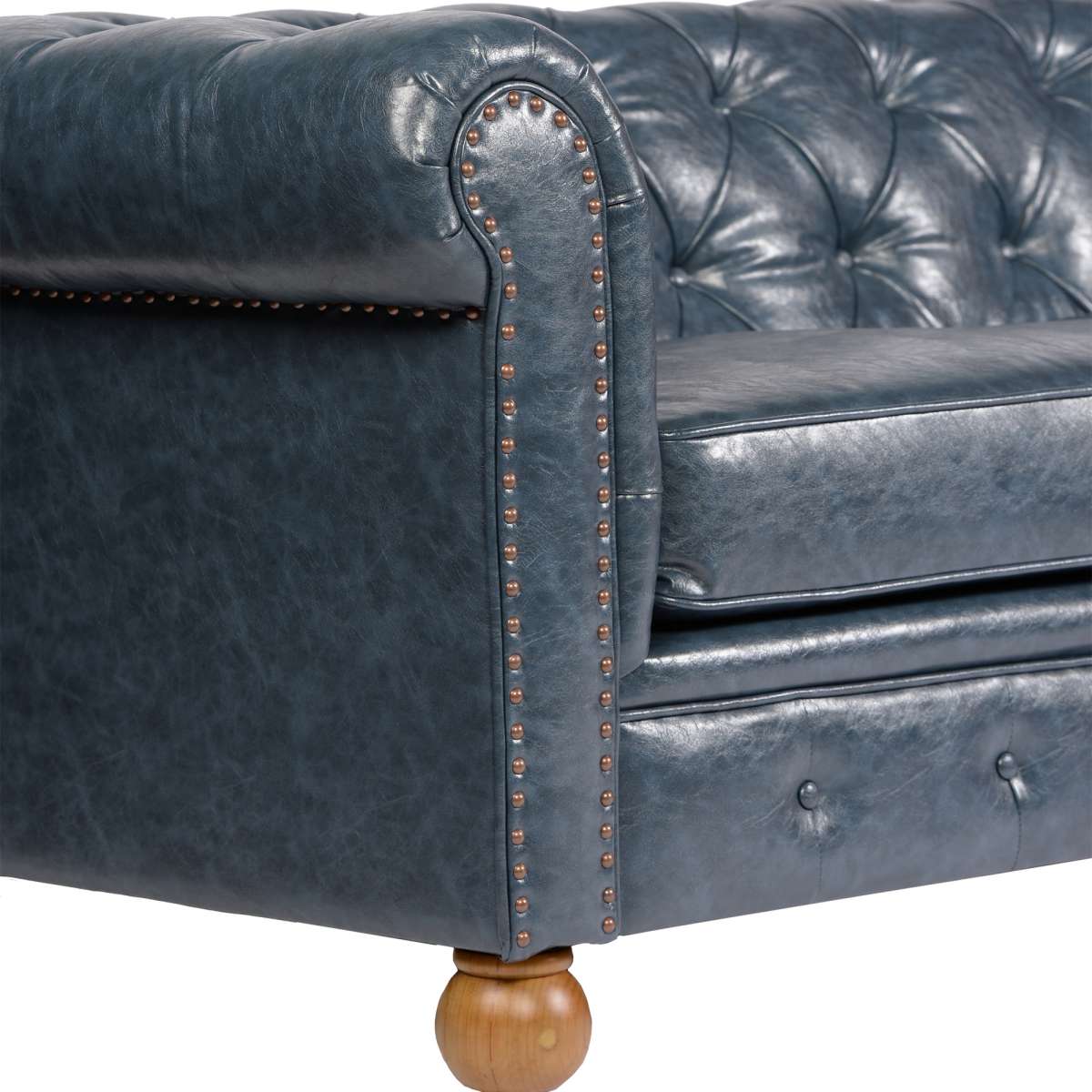 Winston Antique Blue Bonded Leather Sofa By Armen Living - Image 5