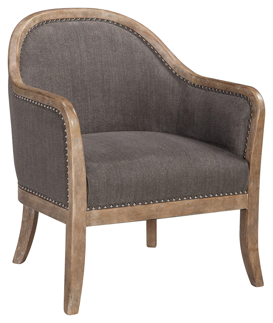 Wood and Fabric Accent Chair with Nail Head Trim, Brown By Benzara