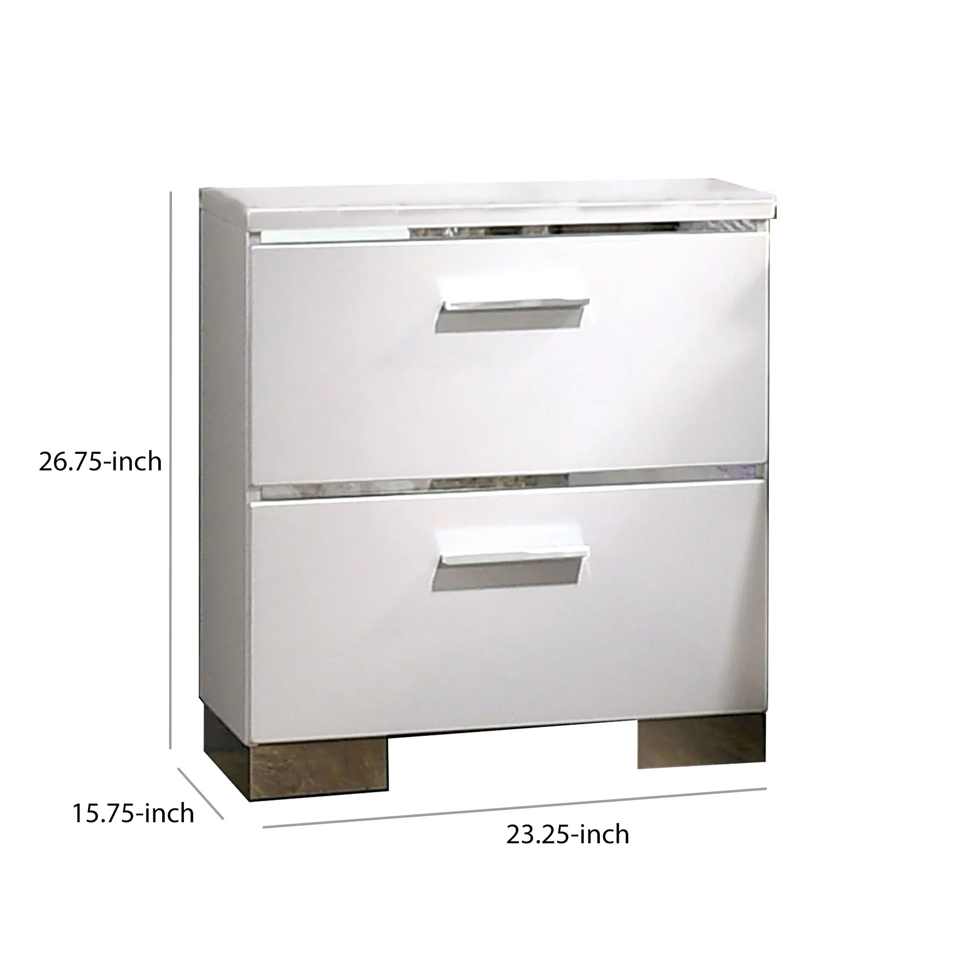 Wood And Metal Nightstand With 2 Drawers, White And Silver By Benzara - Image 2