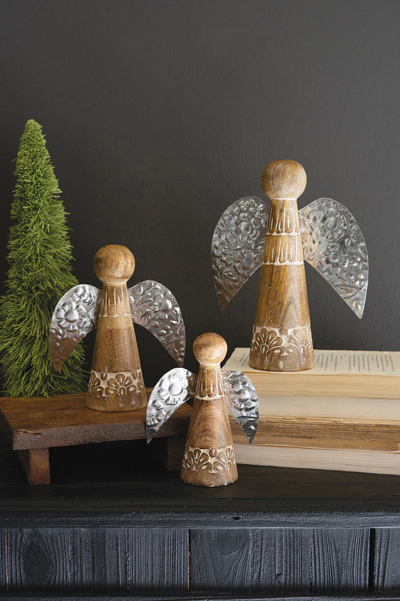 Wood And Tin Table Top Christmas Angels (Min 2) Set Of 3 By Kalalou
