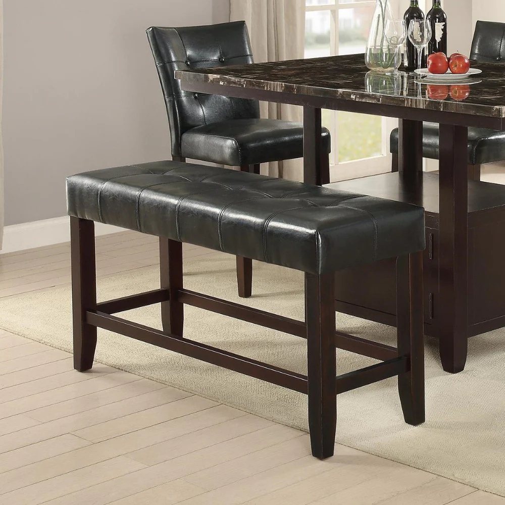Wood Based High Bench With Tufted Seat Black And Brown By Benzara
