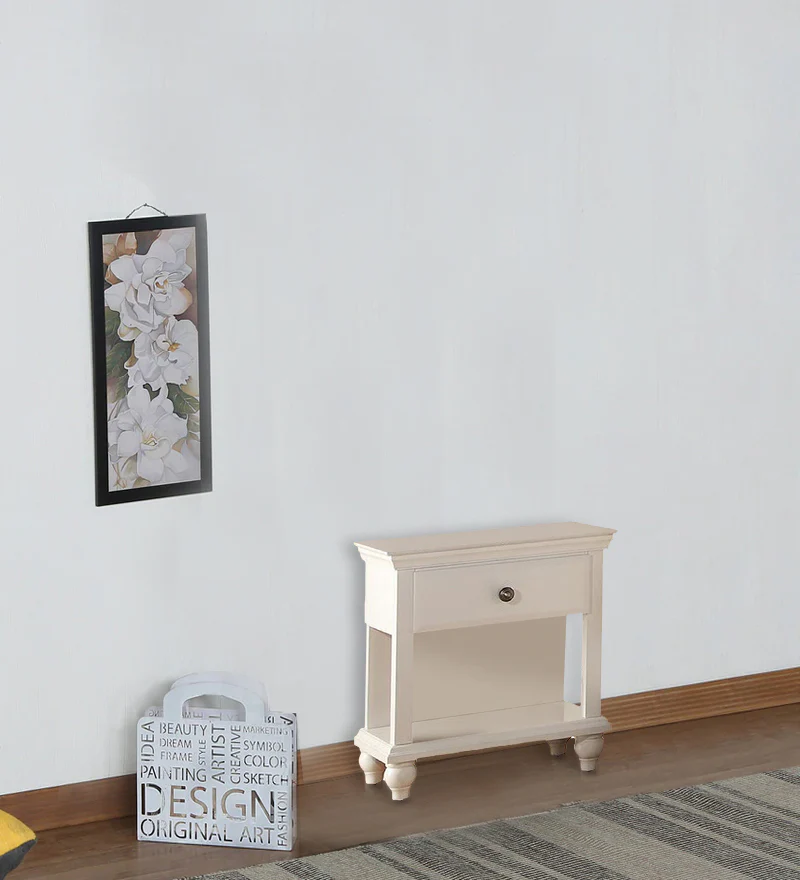 Wood Night Stand With Spacious Storage, White By Benzara