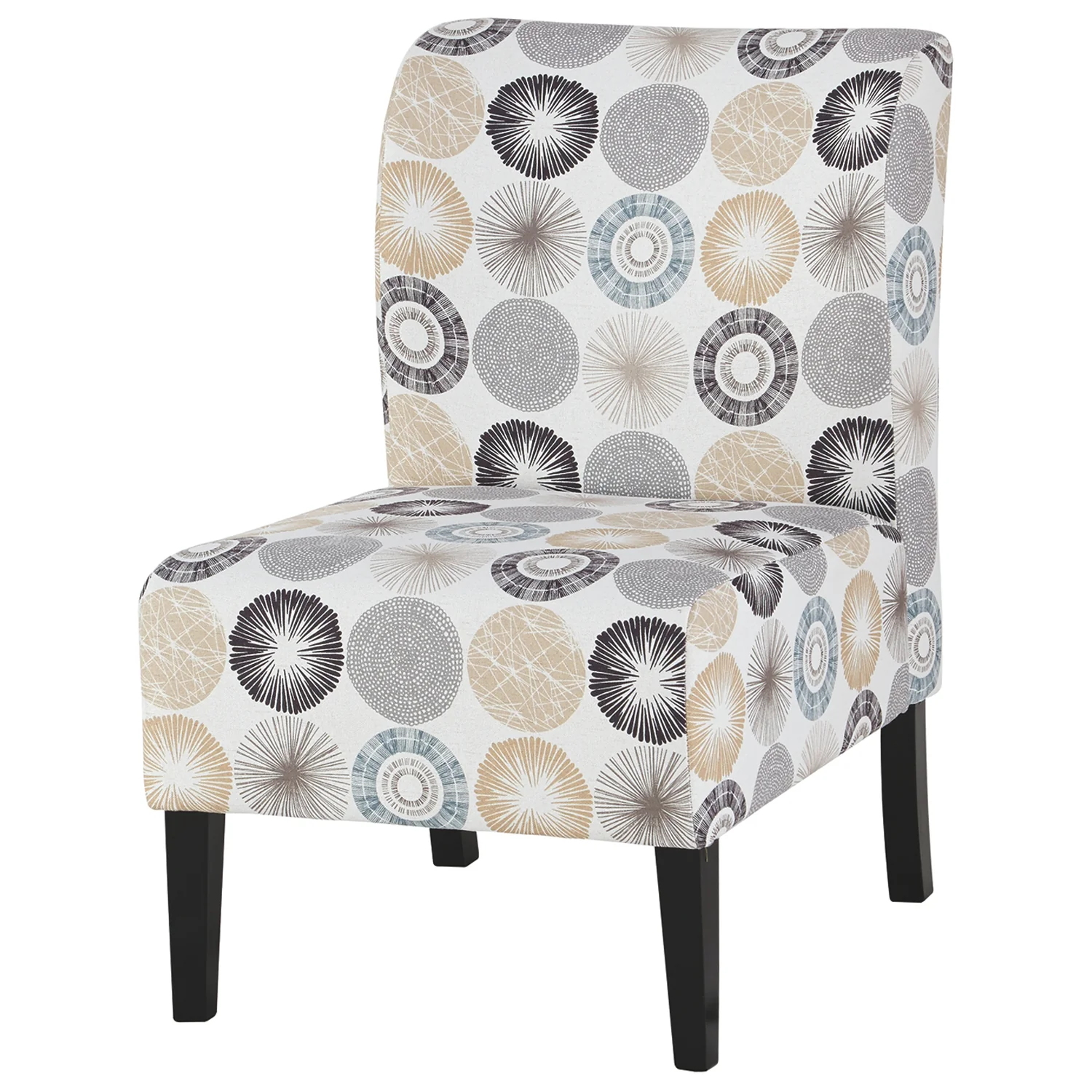 Wooden Armless Accent Chair With Fabric Upholstery, Multicolor By Benzara