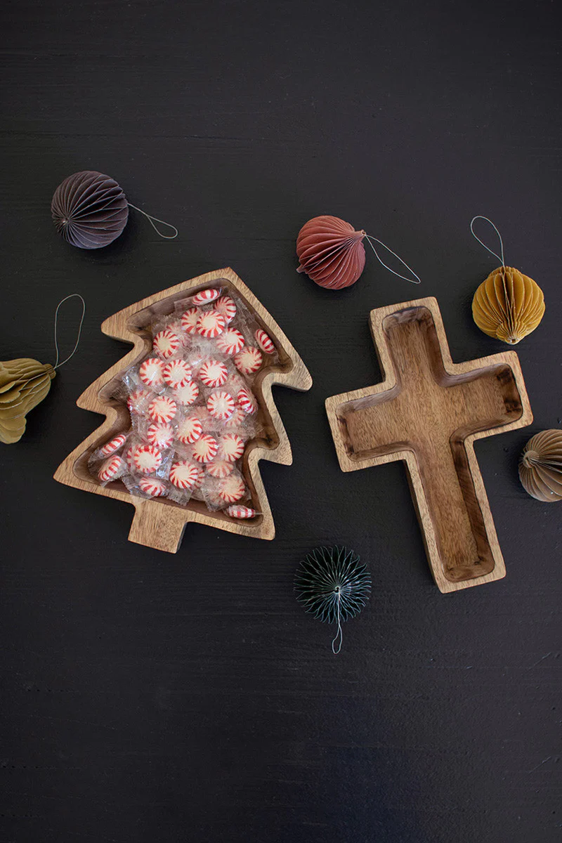 Wooden Christmas Tree Bowl (Min 2) By Kalalou - Image 3