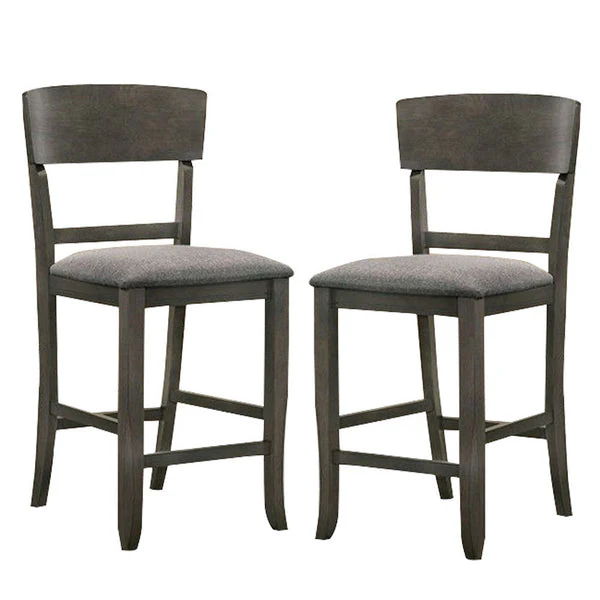Wooden Counter Height Chair With Curved Back Set Of 2 Charcoal Gray By Benzara