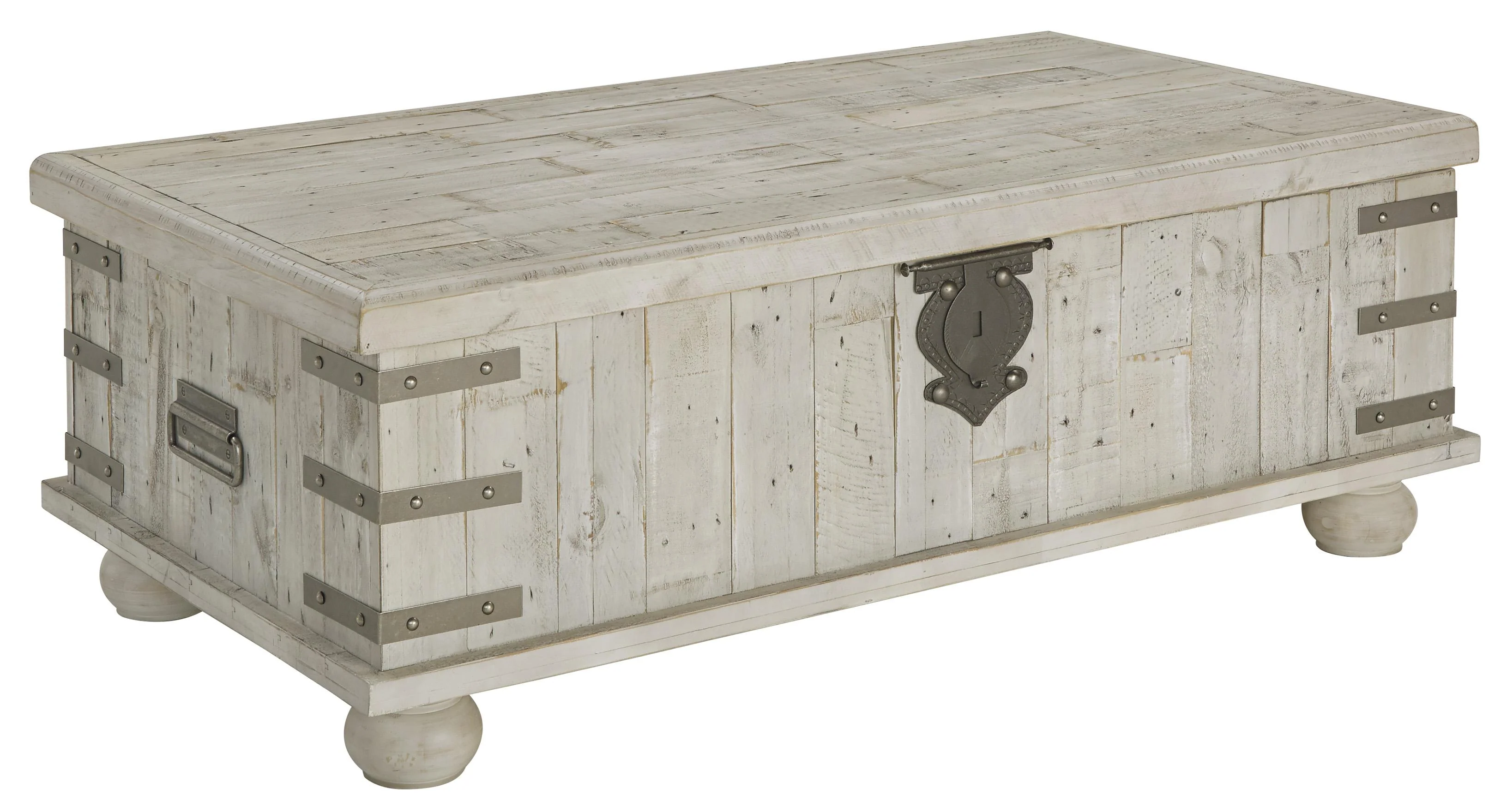 Wooden Lift Top Cocktail Table With Metal Handles And Bun Feet, White By Benzara