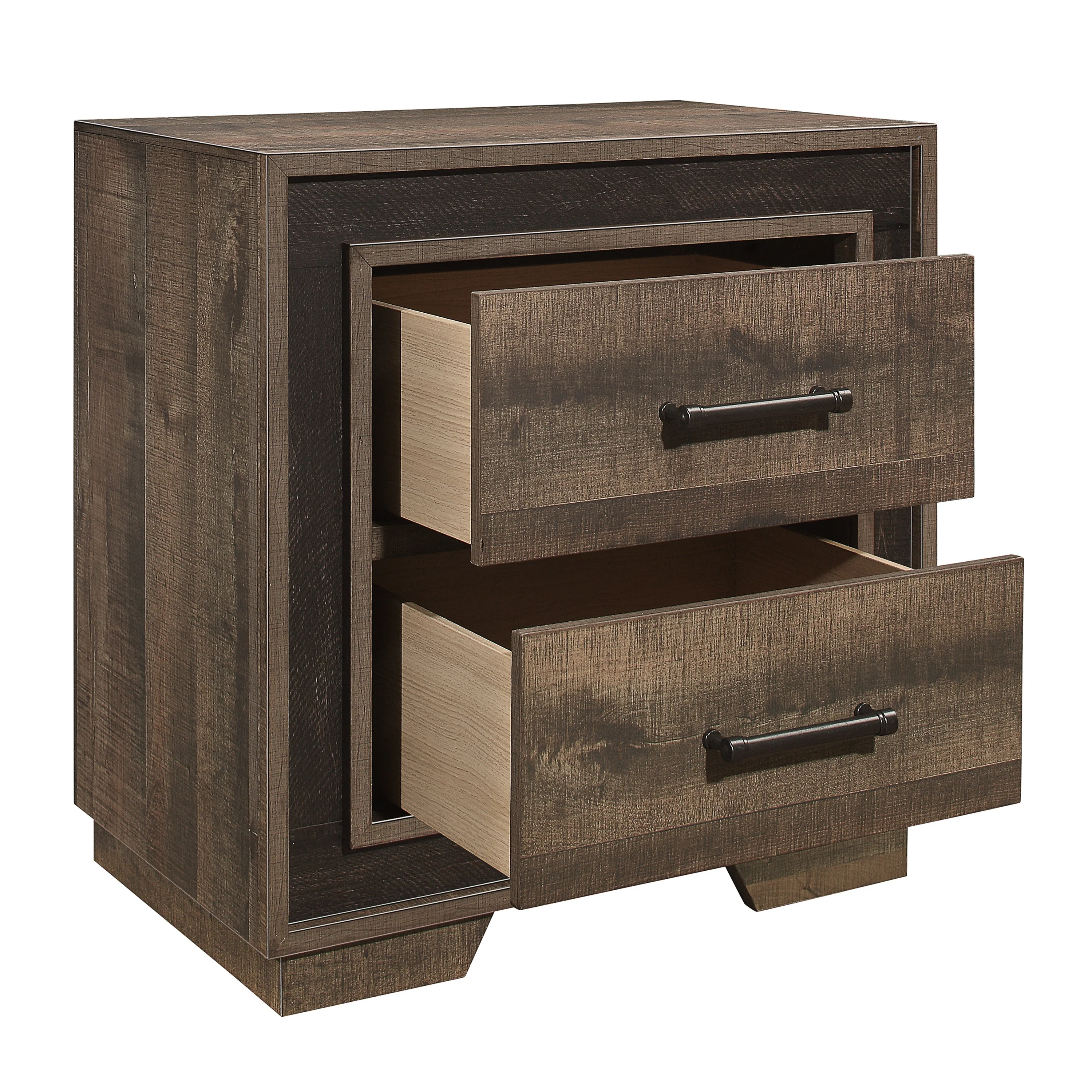 Wooden Nightstand With Sled Base And Metal Bar Pulls, Brown By Benzara