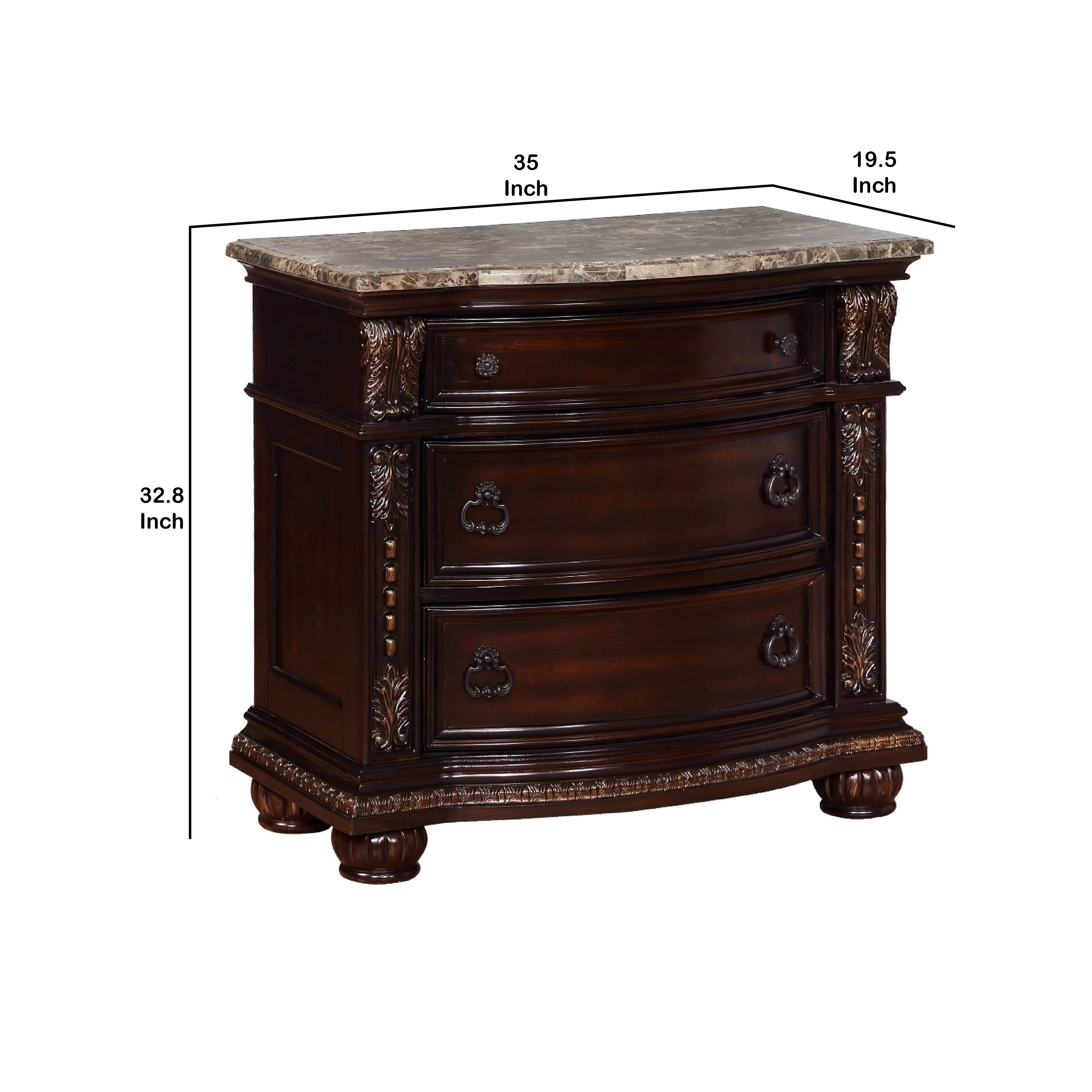 Wooden Nightstand With Three Spacious Drawers And Bun Feet, Brown By Benzara - Image 10