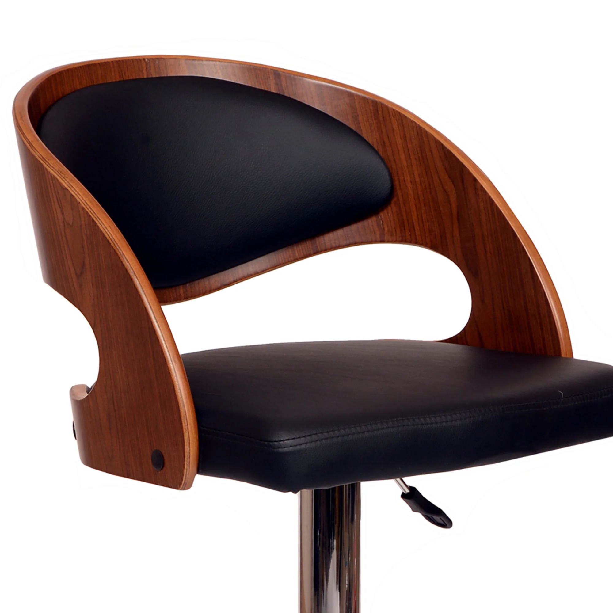 Wooden Open Back Barstool With Adjustable Pedestal Base Black And Brown By Benzara - Image 4