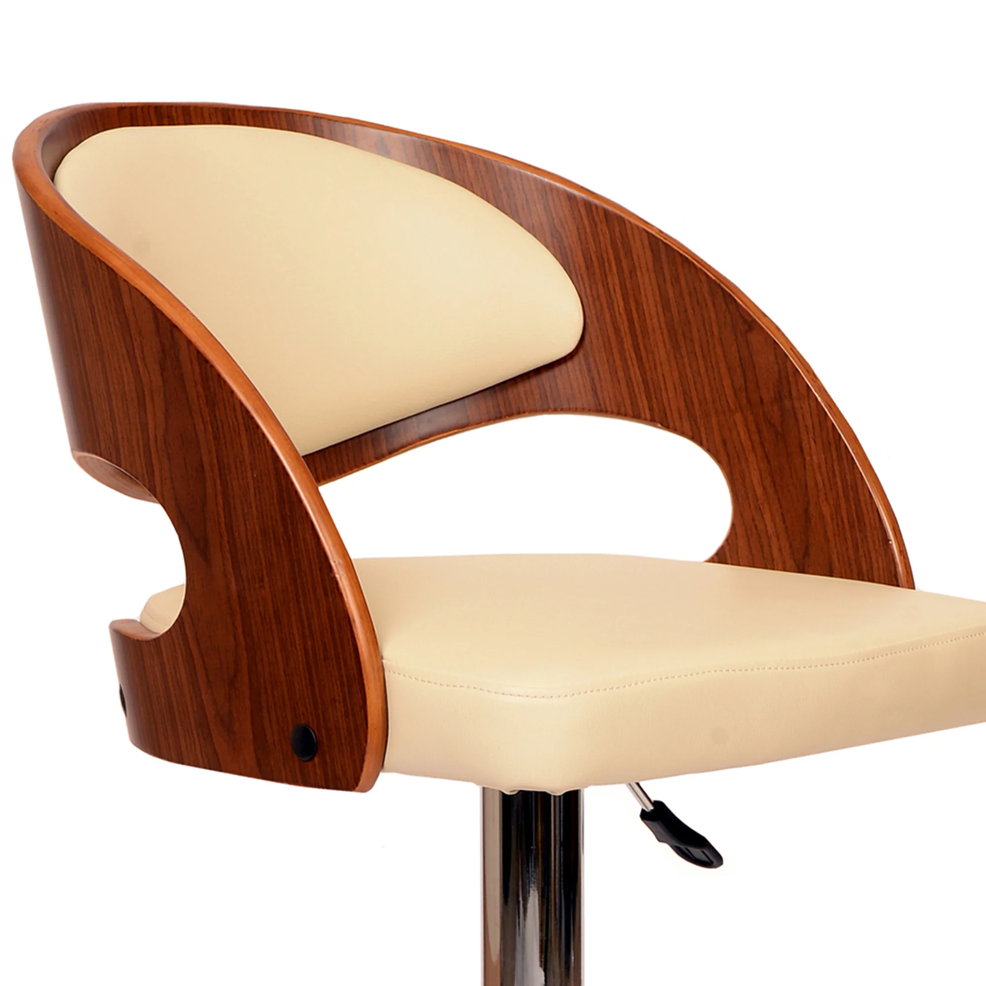 Wooden Open Back Barstool With Adjustable Pedestal Base Cream And Brown By Benzara - Image 4