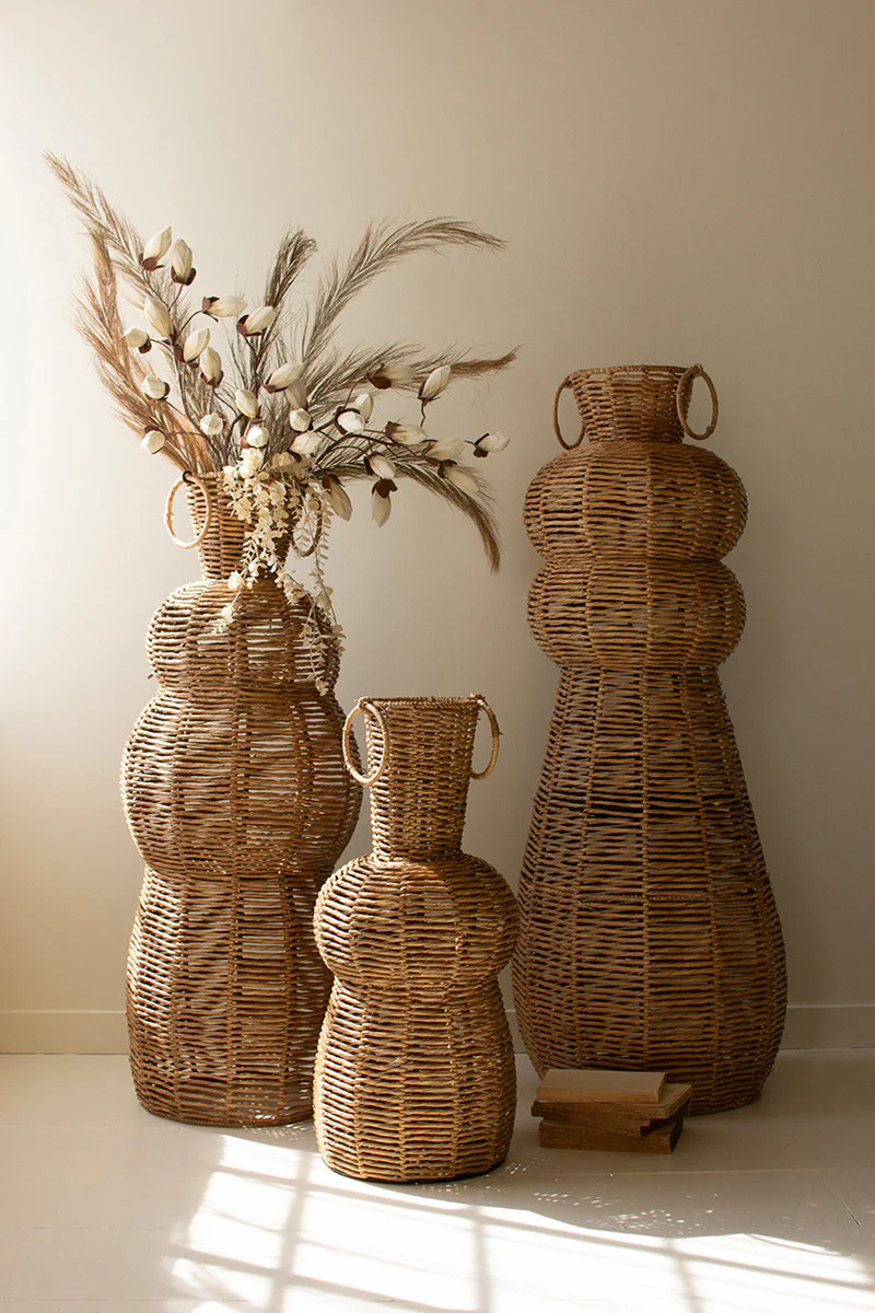 Woven Seagrass And Iron Floor Vases Set Of 3 By Kalalou