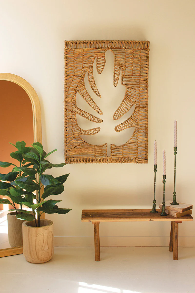 Woven Seagrass And Iron Leaf Wall Panel By Kalalou