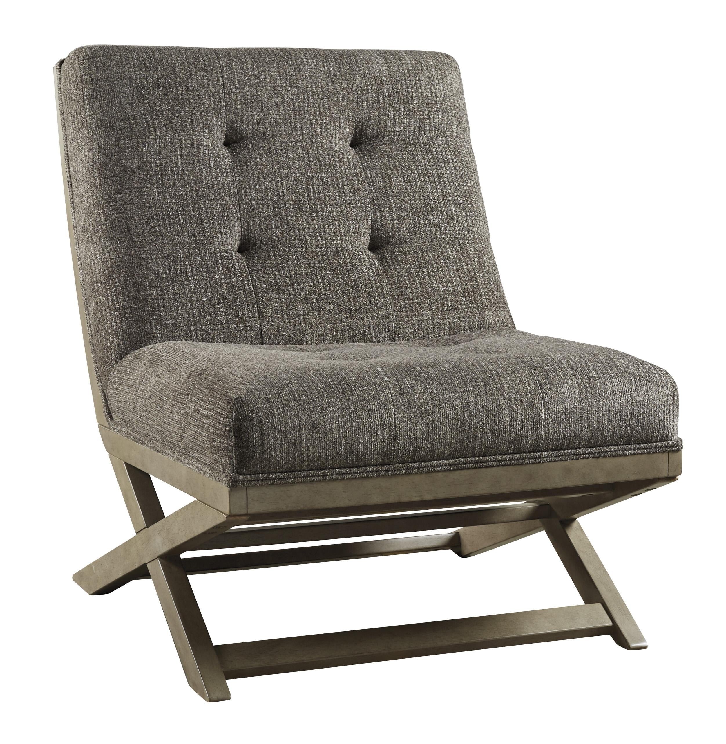 X Frame Base Wooden Accent Chair With Padded Seat And Back, Brown And Gray By Benzara