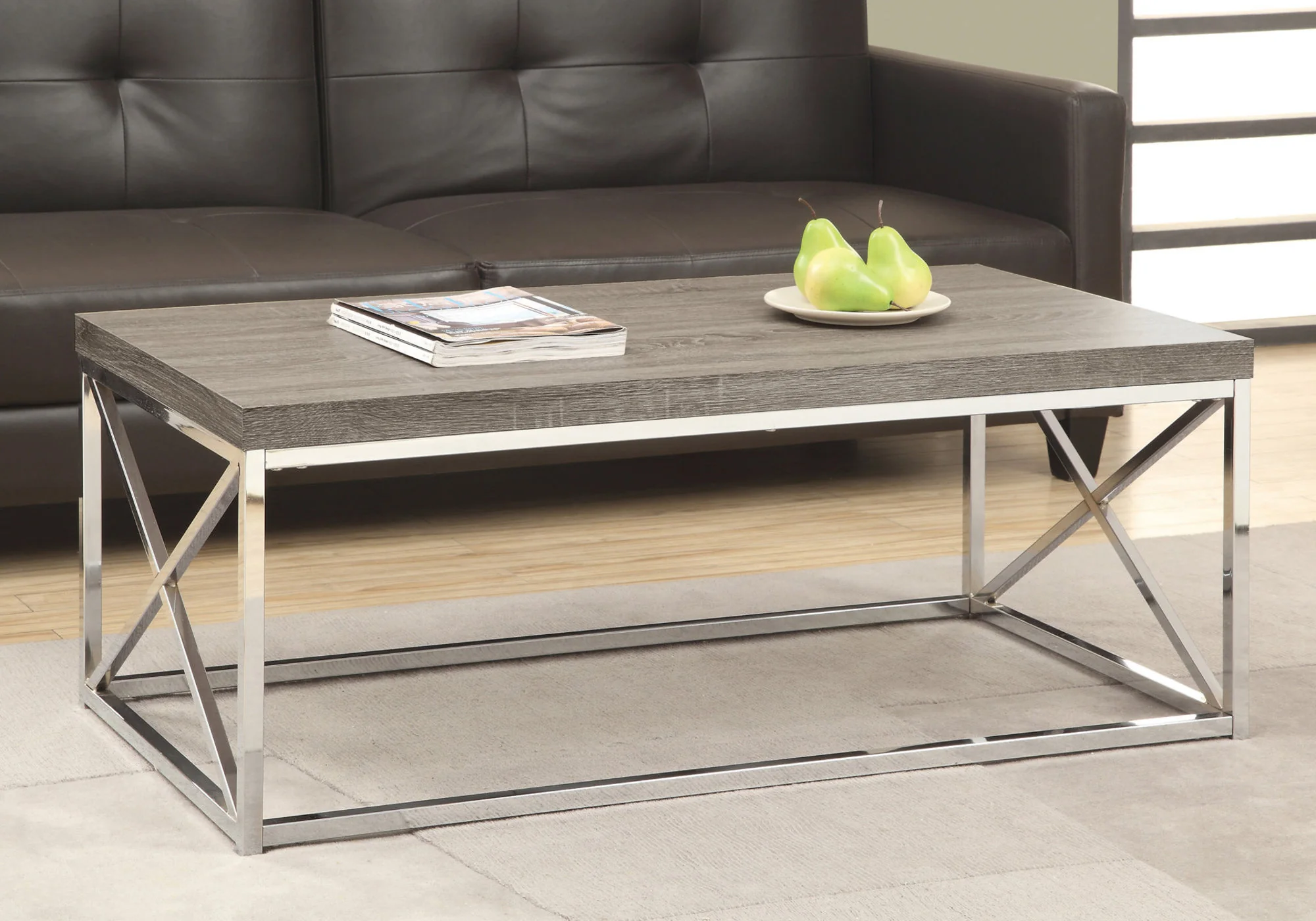 X Trestle Dark Taupe and Chrome Coffee Table By Homeroots