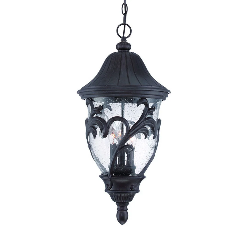 XL Three Light Matte Black Leaf Detail Hanging Light By Homeroots