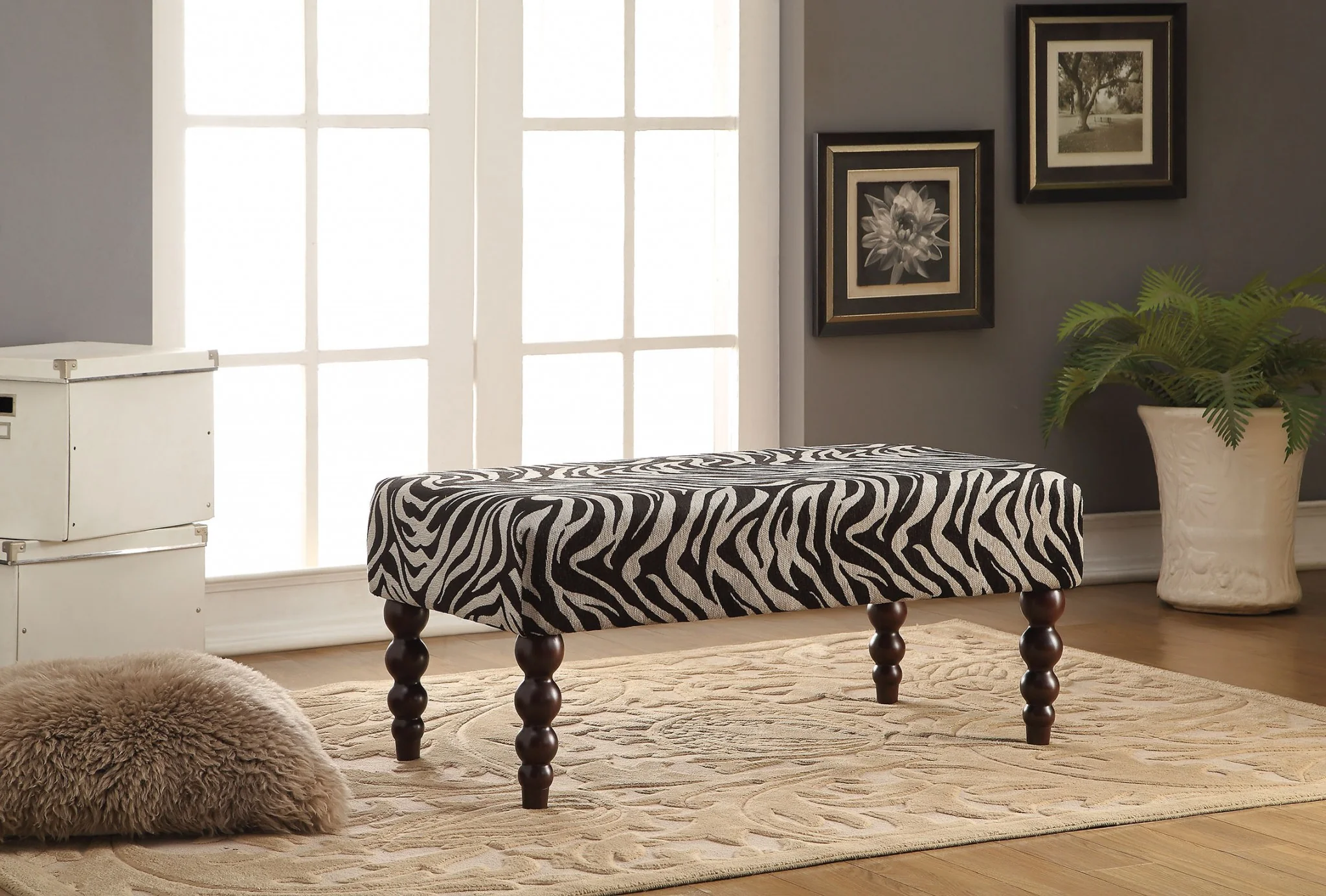Zebra Fabric And Rubber Wood Bench By Homeroots