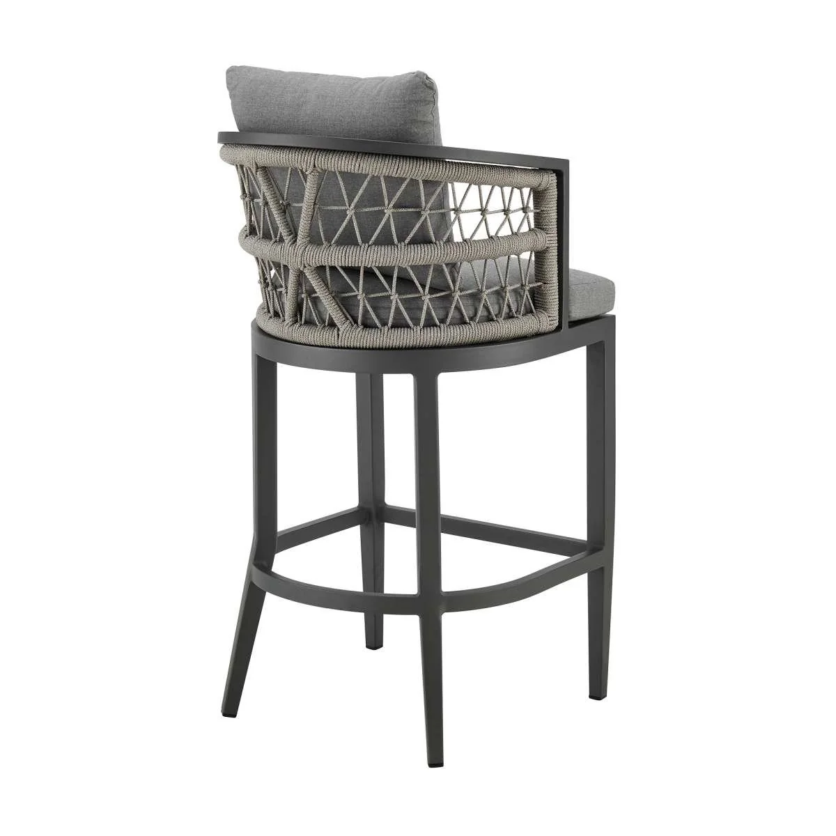 Zella Outdoor Patio Bar Stool in Aluminum with Light Gray Rope and Earl Gray Cushions By Armen Living - Image 3