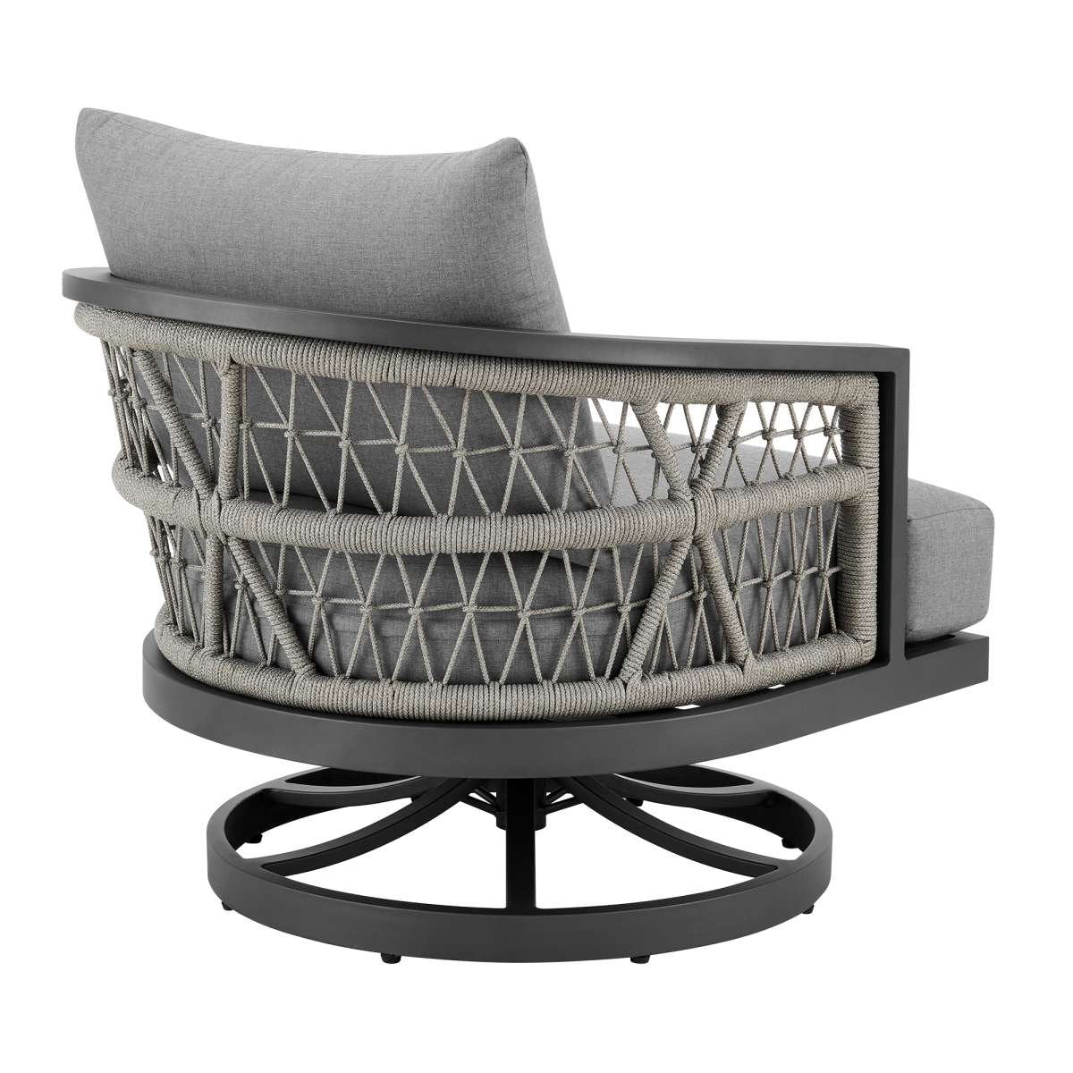 Zella Outdoor Patio Swivel Armchair in Aluminum with Light Gray Rope and Earl Gray Cushions By Armen Living - Image 4