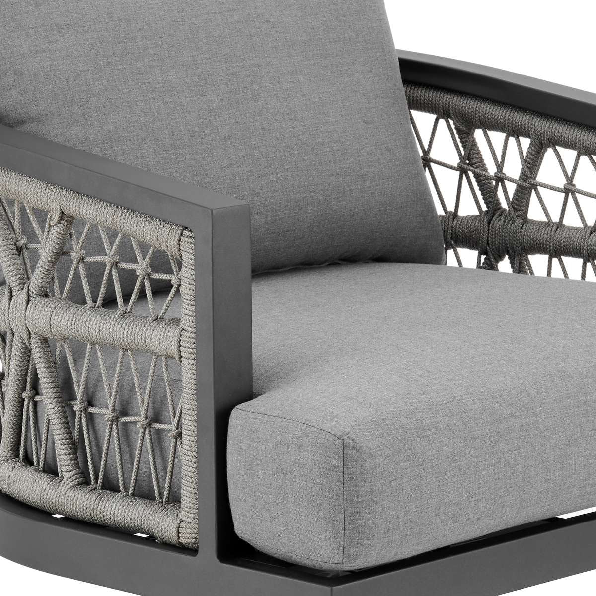Zella Outdoor Patio Swivel Armchair in Aluminum with Light Gray Rope and Earl Gray Cushions By Armen Living - Image 6