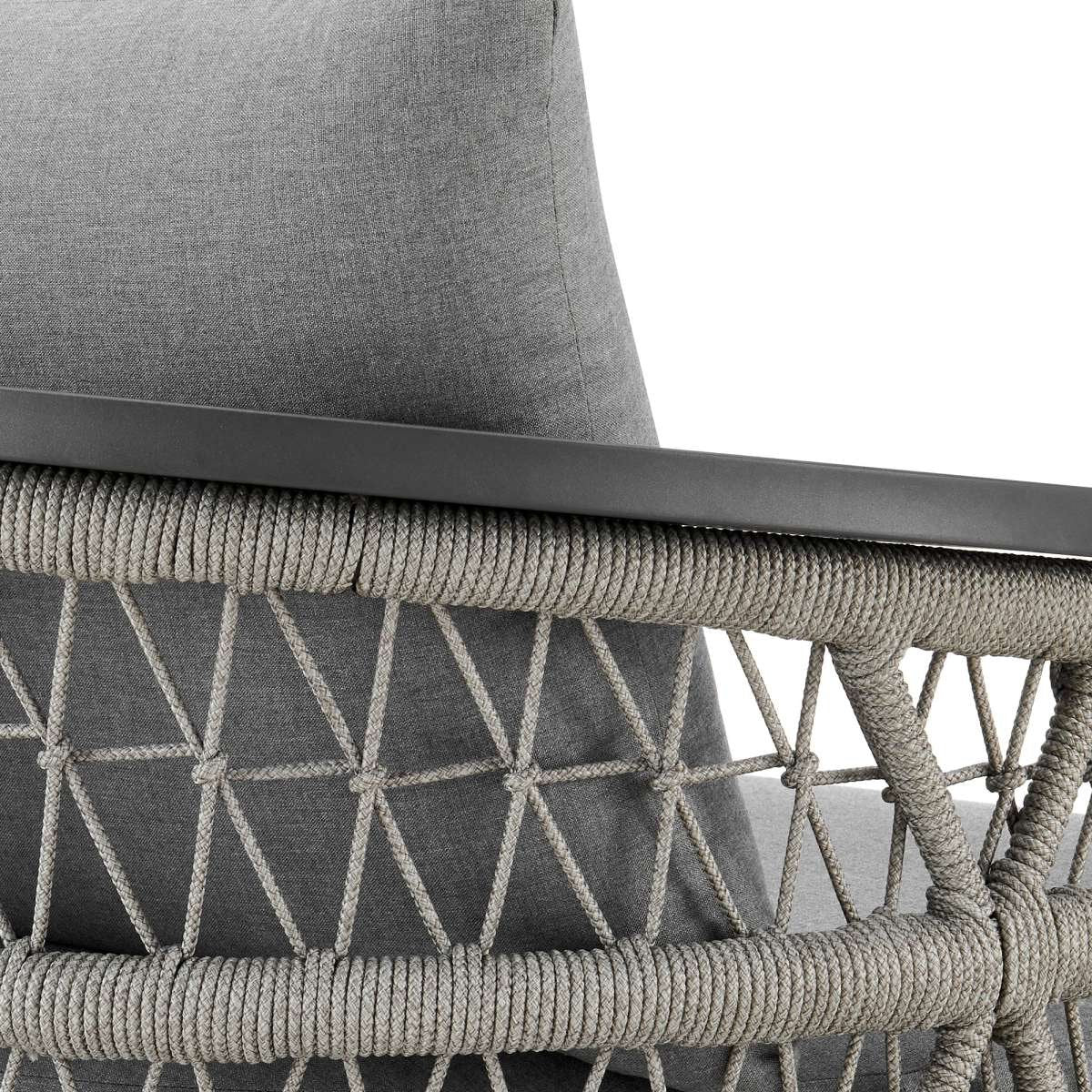 Zella Outdoor Patio Swivel Armchair in Aluminum with Light Gray Rope and Earl Gray Cushions By Armen Living - Image 9