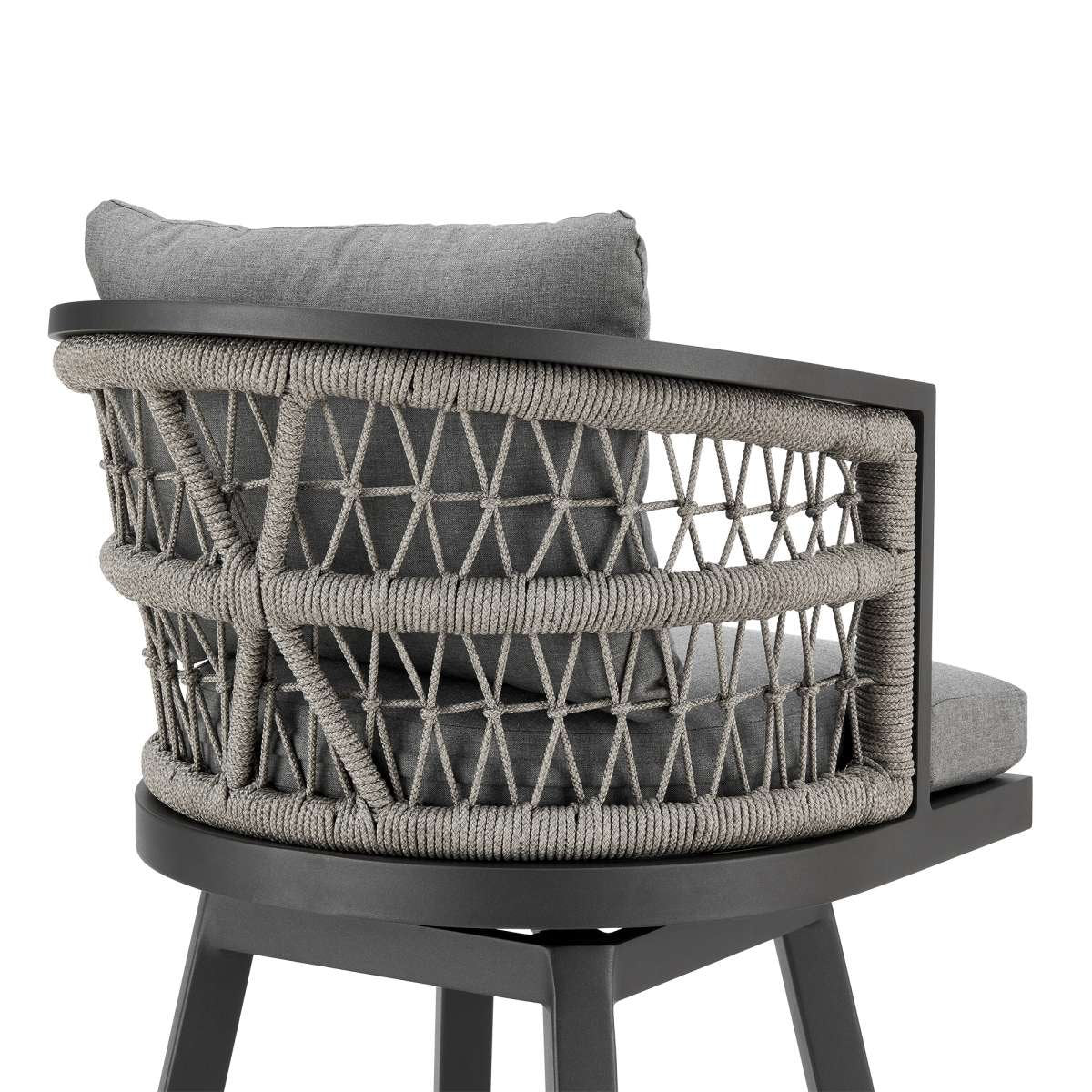 Zella Outdoor Patio Swivel Bar Stool in Aluminum with Light Gray Rope and Earl Gray Cushions By Armen Living - Image 4
