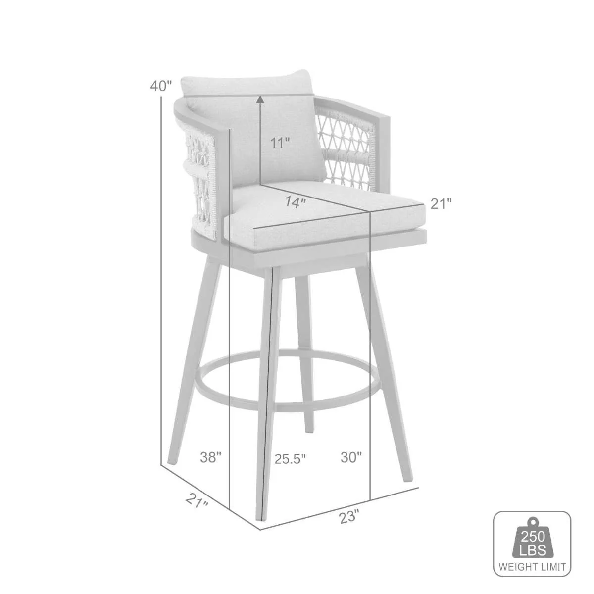 Zella Outdoor Patio Swivel Bar Stool in Aluminum with Light Gray Rope and Earl Gray Cushions By Armen Living - Image 7