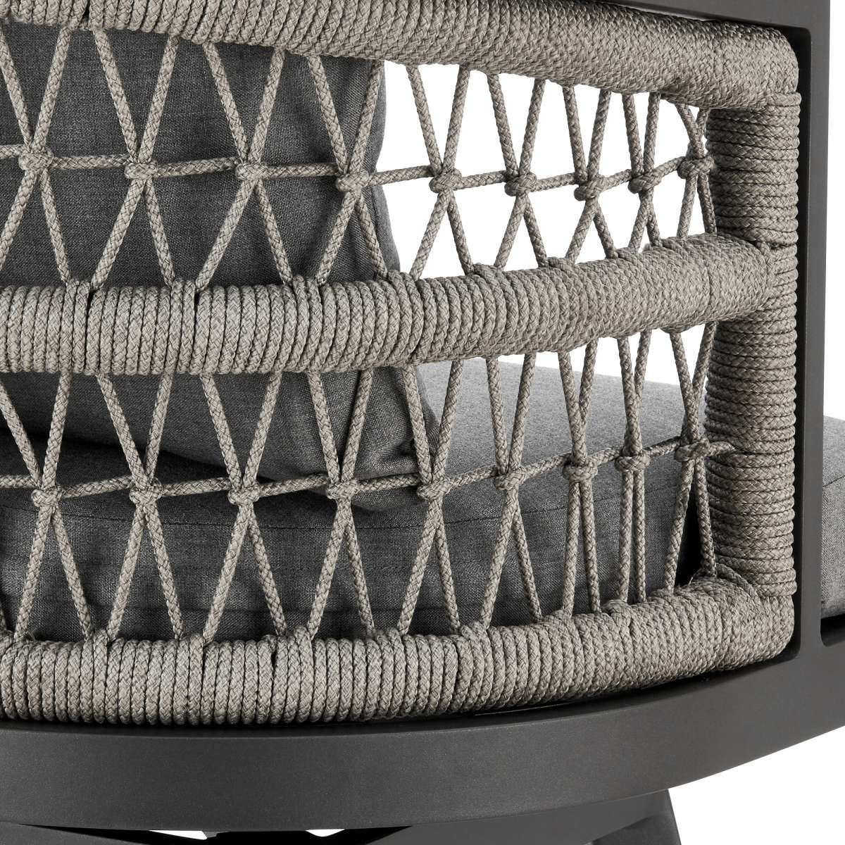 Zella Outdoor Patio Swivel Bar Stool in Aluminum with Light Gray Rope and Earl Gray Cushions By Armen Living - Image 8