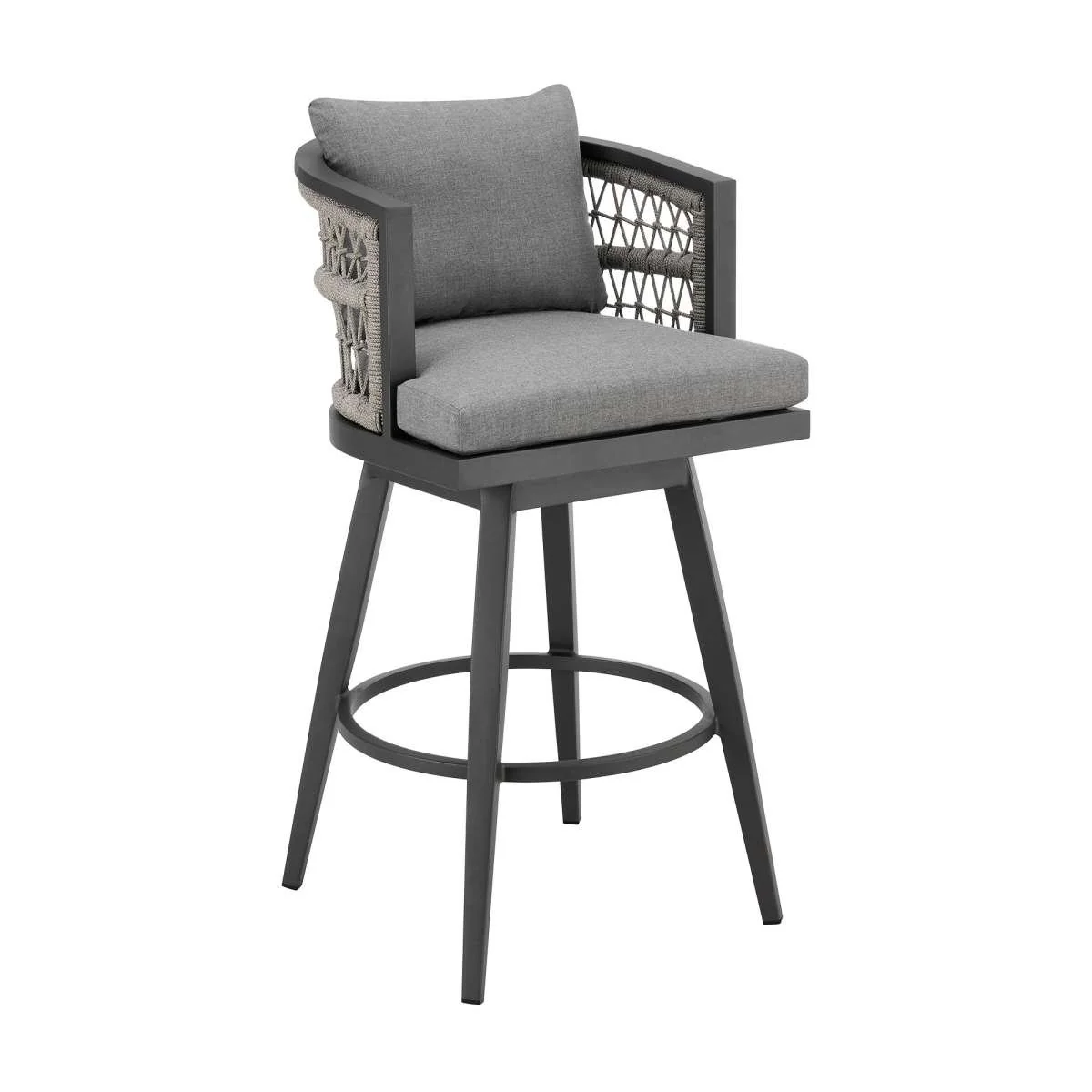 Zella Outdoor Patio Swivel Counter Stool in Aluminum with Light Gray Rope and Earl Gray Cushions By Armen Living - Image 2