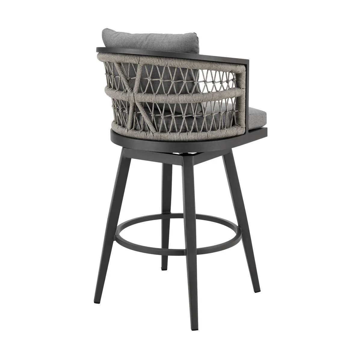 Zella Outdoor Patio Swivel Counter Stool in Aluminum with Light Gray Rope and Earl Gray Cushions By Armen Living - Image 3